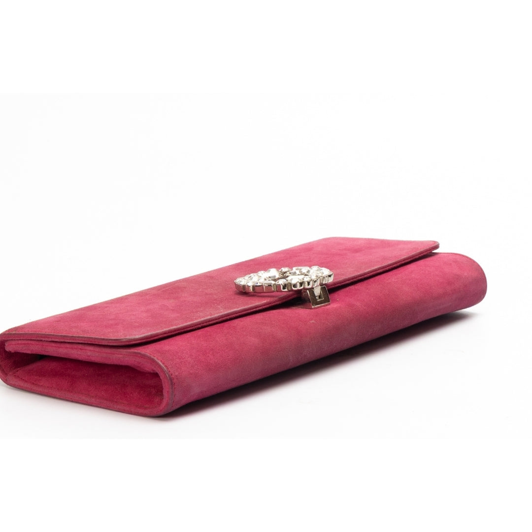Gucci Pink Suede Interlocking G Crystal Embellished Broadway Clutch