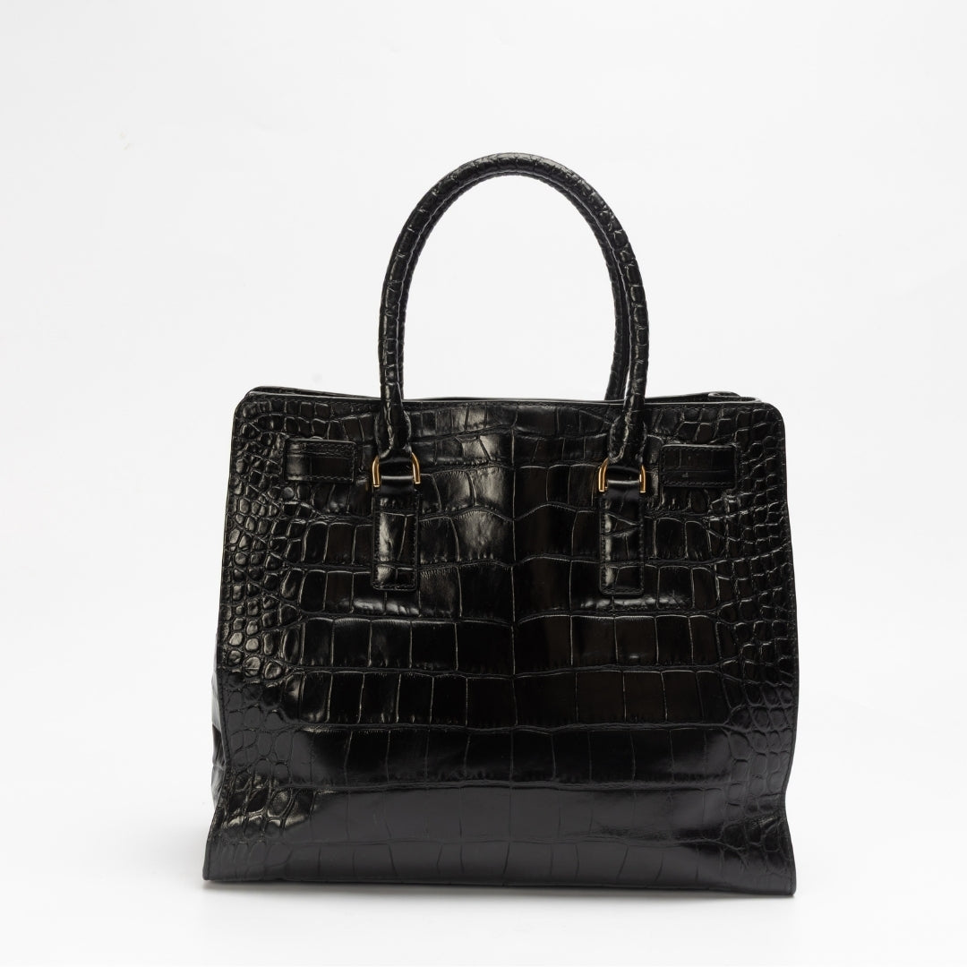 Michael Kors Scarlett Medium Crocodile Embossed Patent Leather Satchel