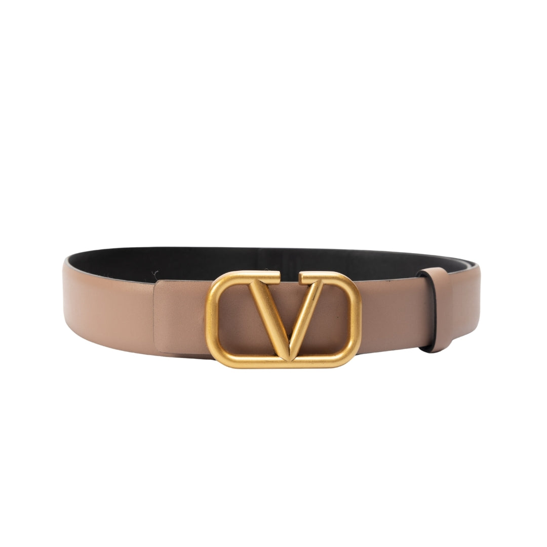 Valentino V Logo Calfskin Reversible Belt
