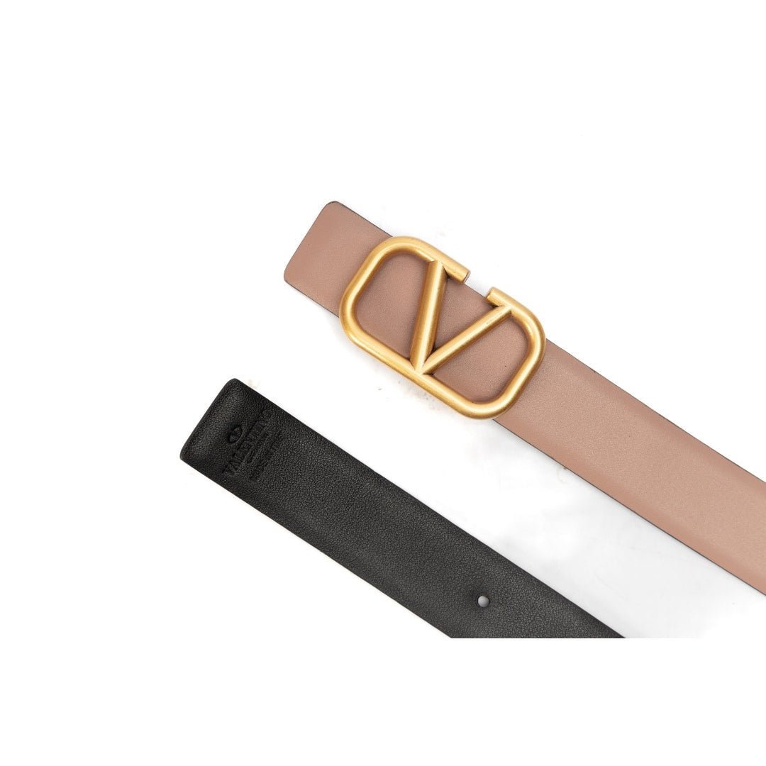 Valentino V Logo Calfskin Reversible Belt