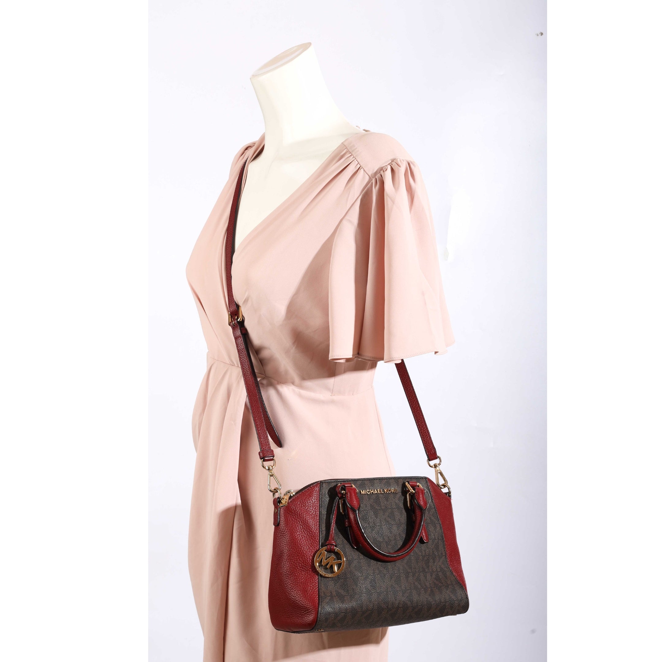 Michael Kors Ciara Red/Brown Signature Logo Satchel