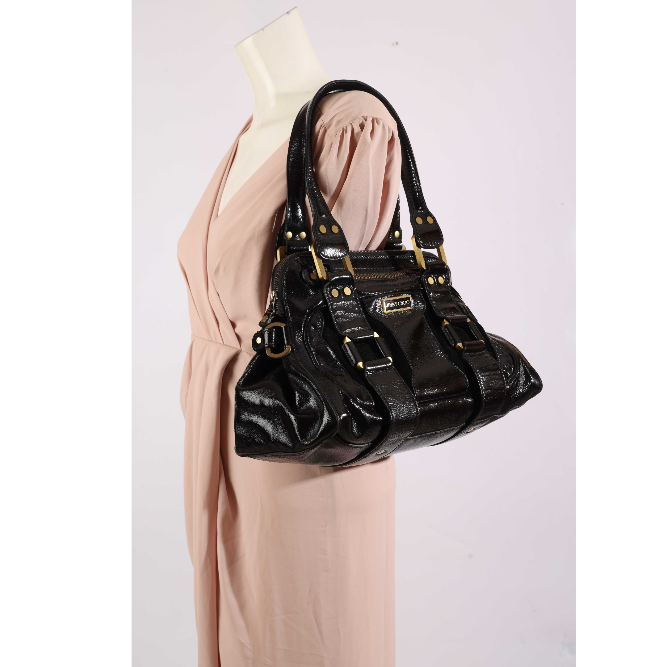 Jimmy Choo Malena Black Leather Satchel Handbag