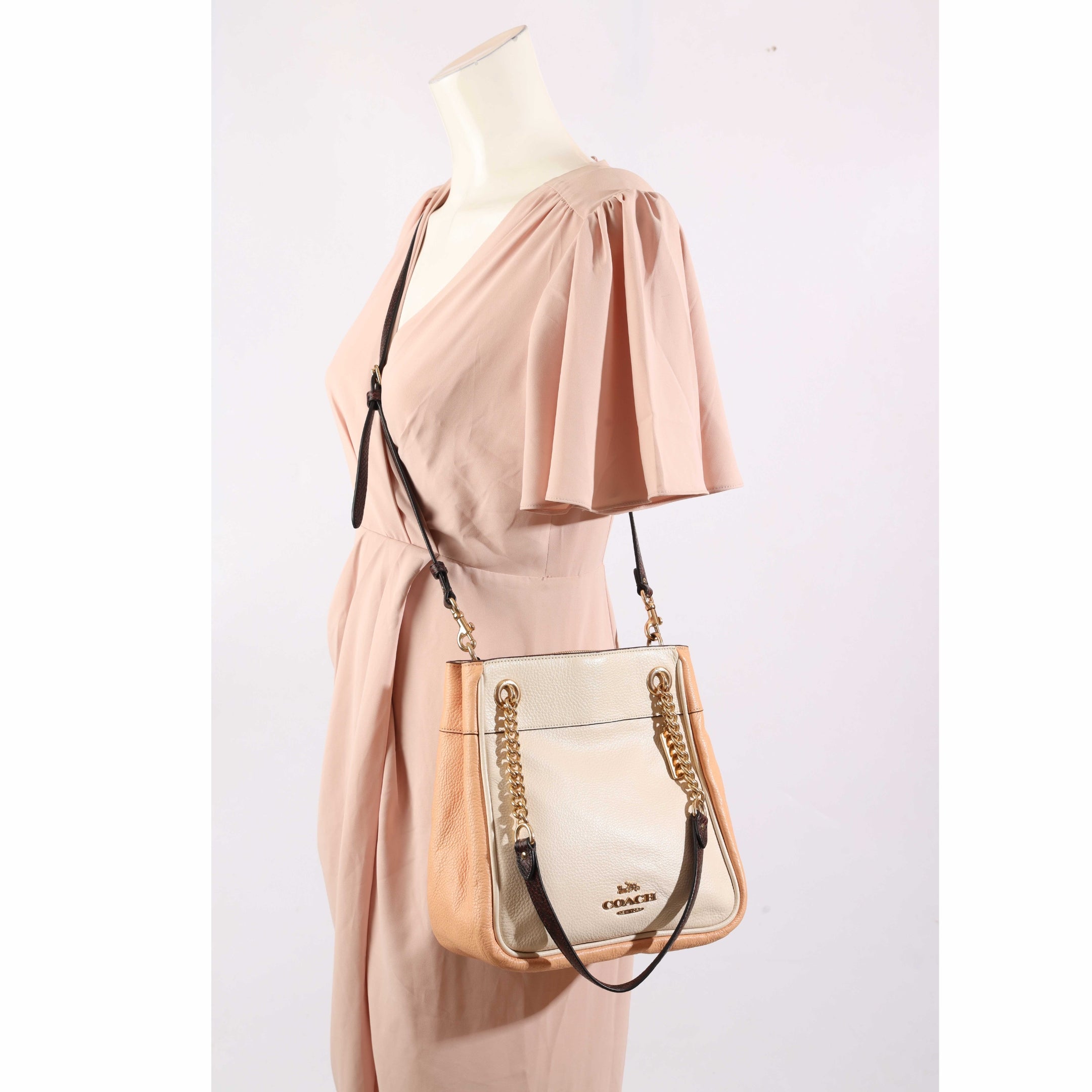 Coach Cammie Beige Chain Bucket Bag
