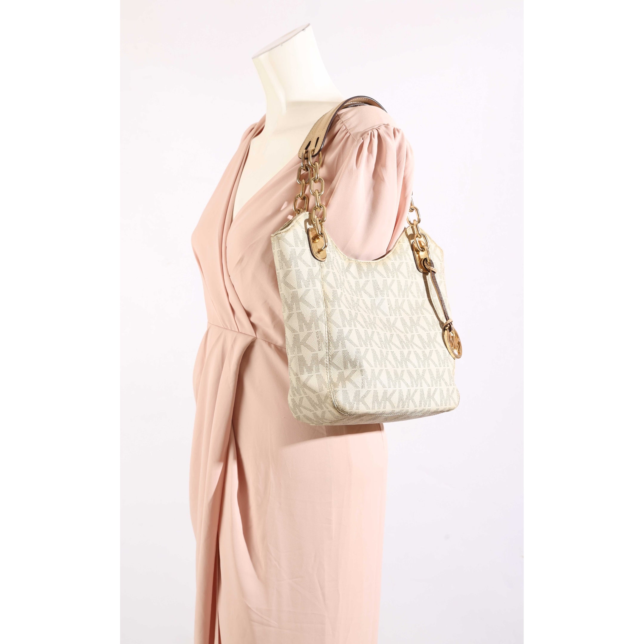 Michael Kors Vanilla Logo Lillie Chain Hobo Bag