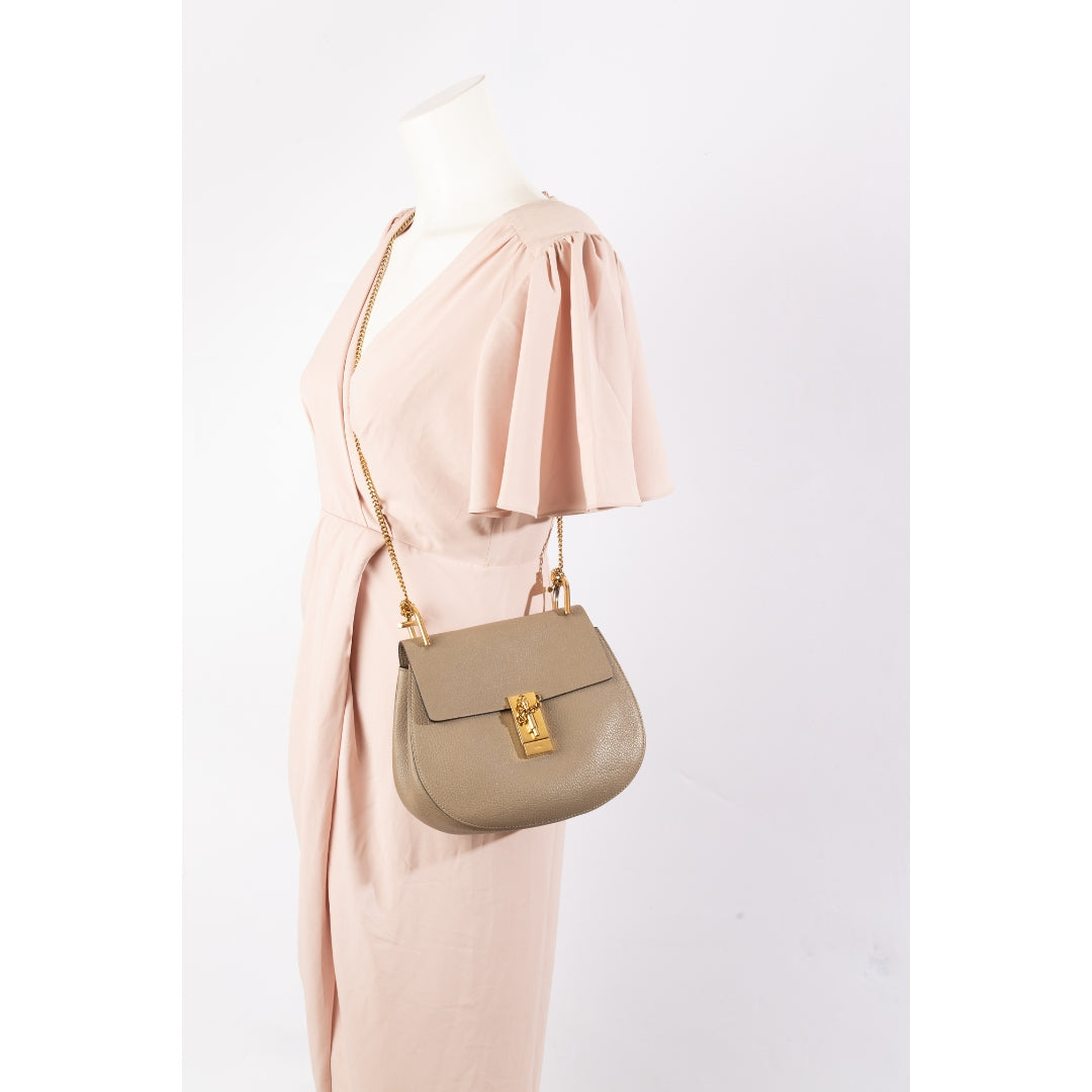 Chloe Beige Drew Chain Shoulder Bag