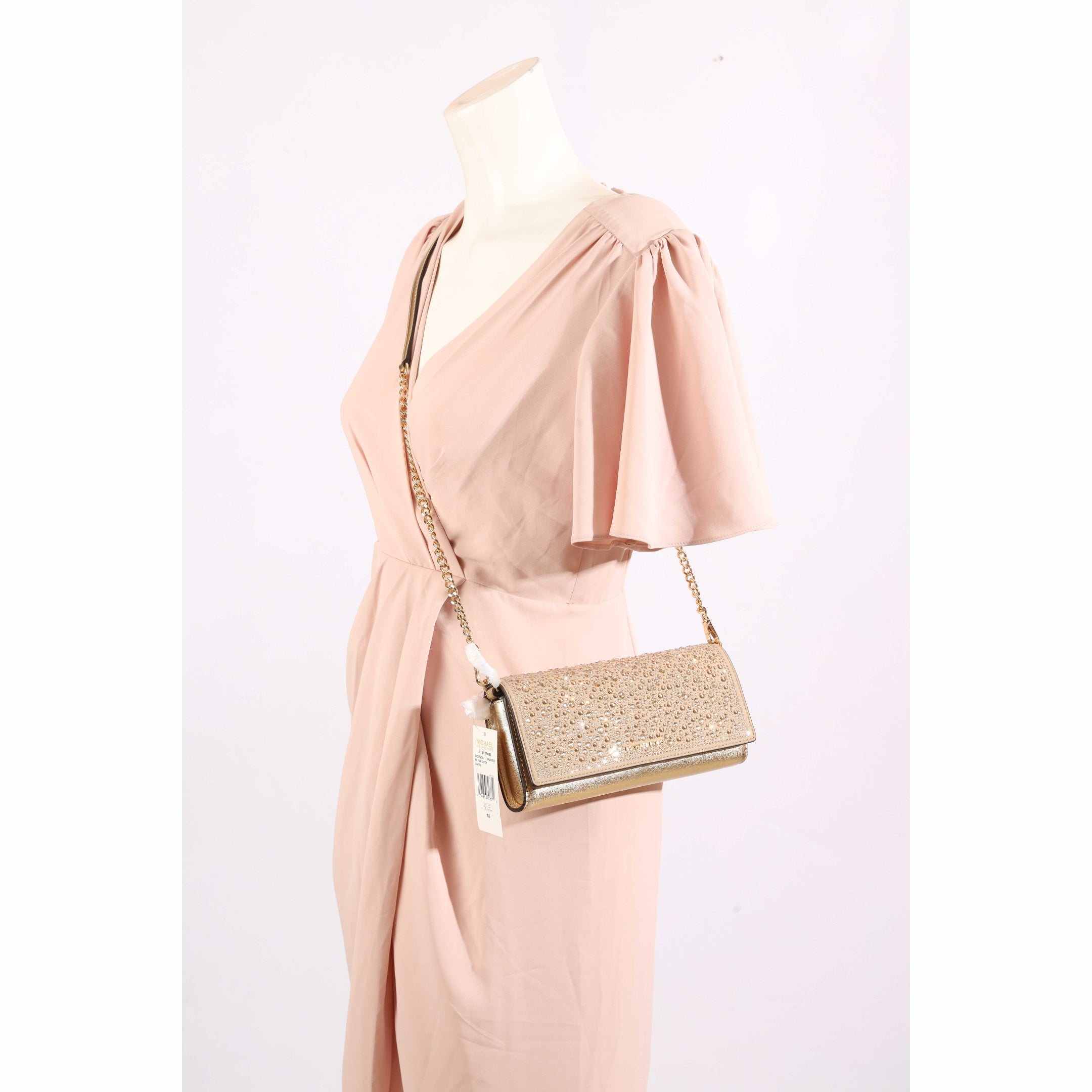 Michael Kors Jet Set Golden Metallic Clutch Crossbody Bag