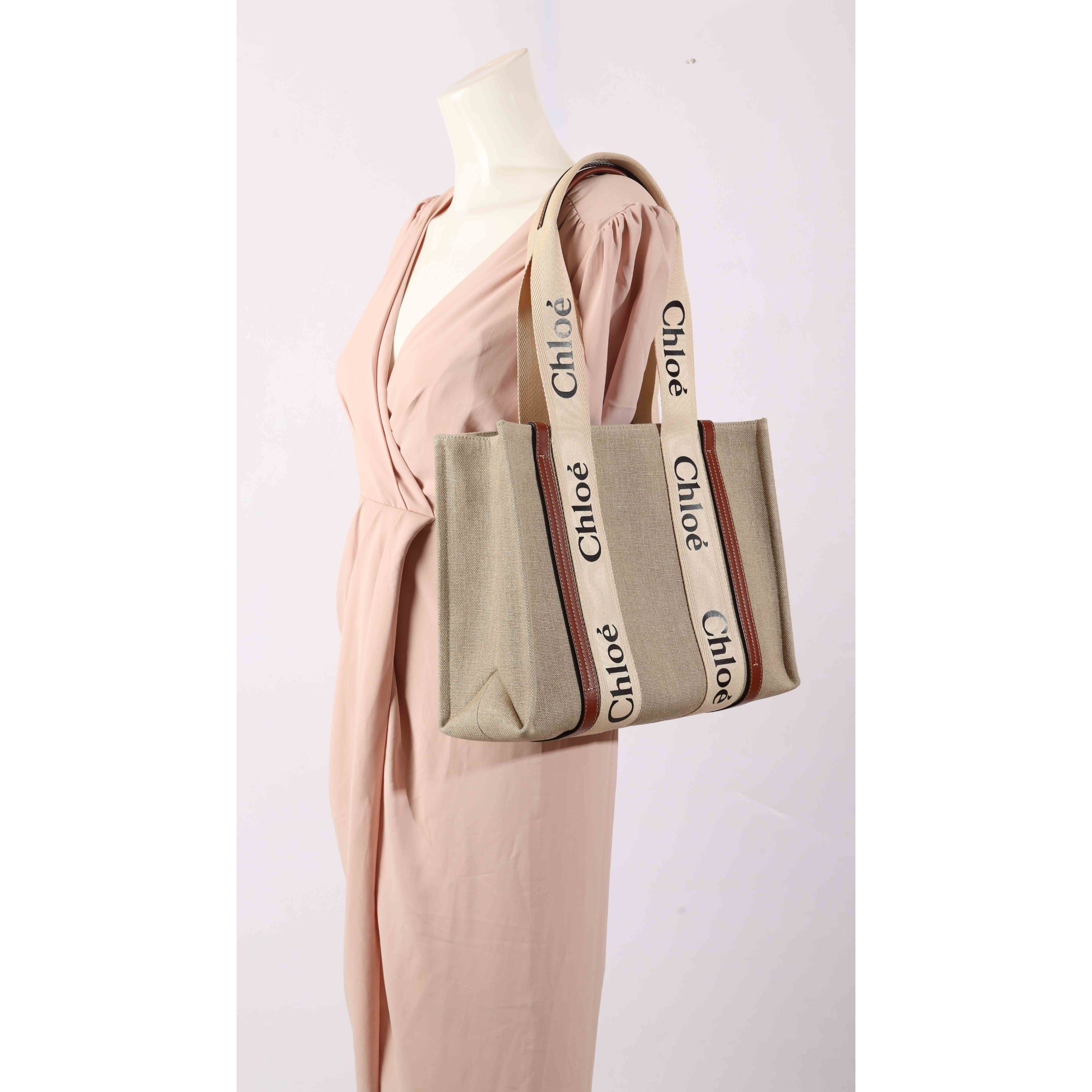 Chloe Woody Beige Linen Tote