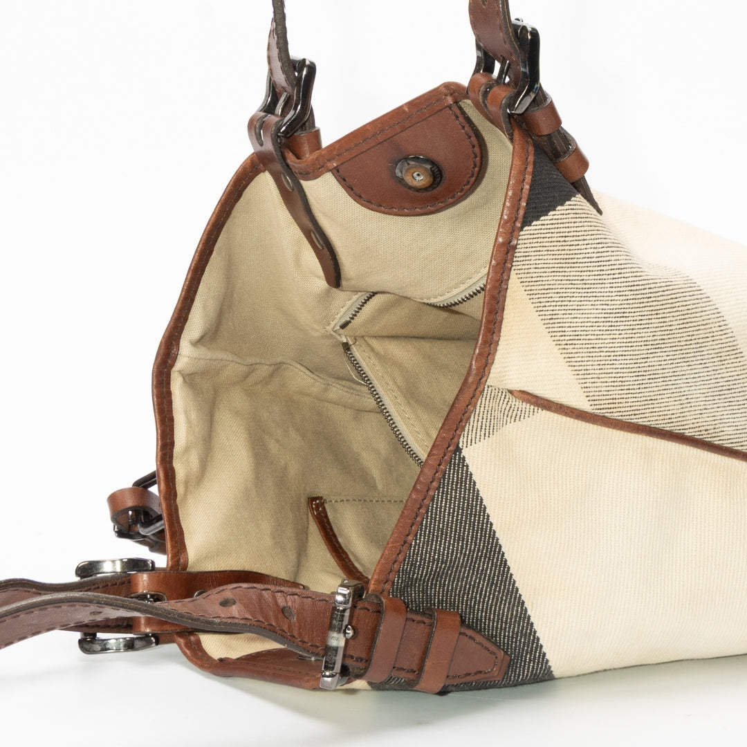 Burberry Brown/Beige Super Novacheck Canvas Leather Tote
