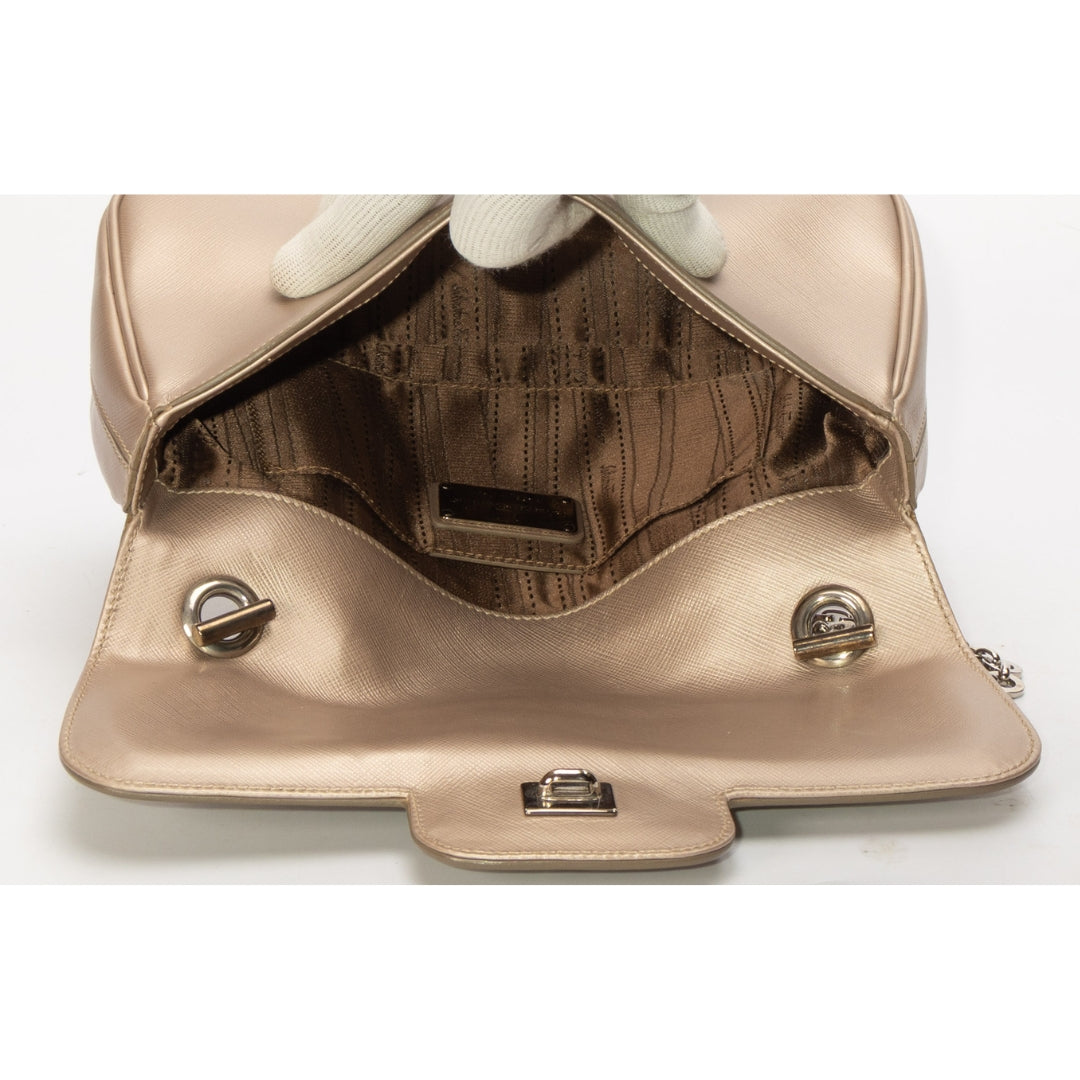 Salvatore Ferragamo Metallic Beige Gancini Flap Bag
