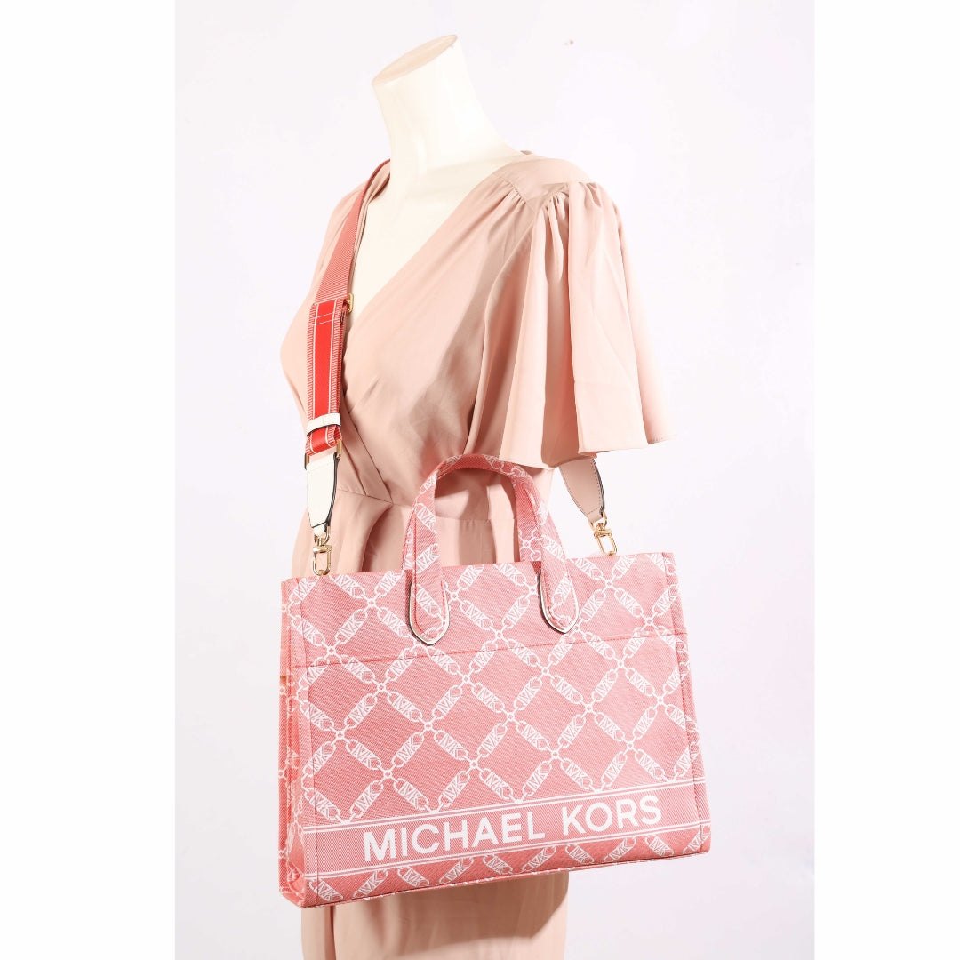 Michael Kors Pink Gigi Large Empire Logo Jacquard Tote