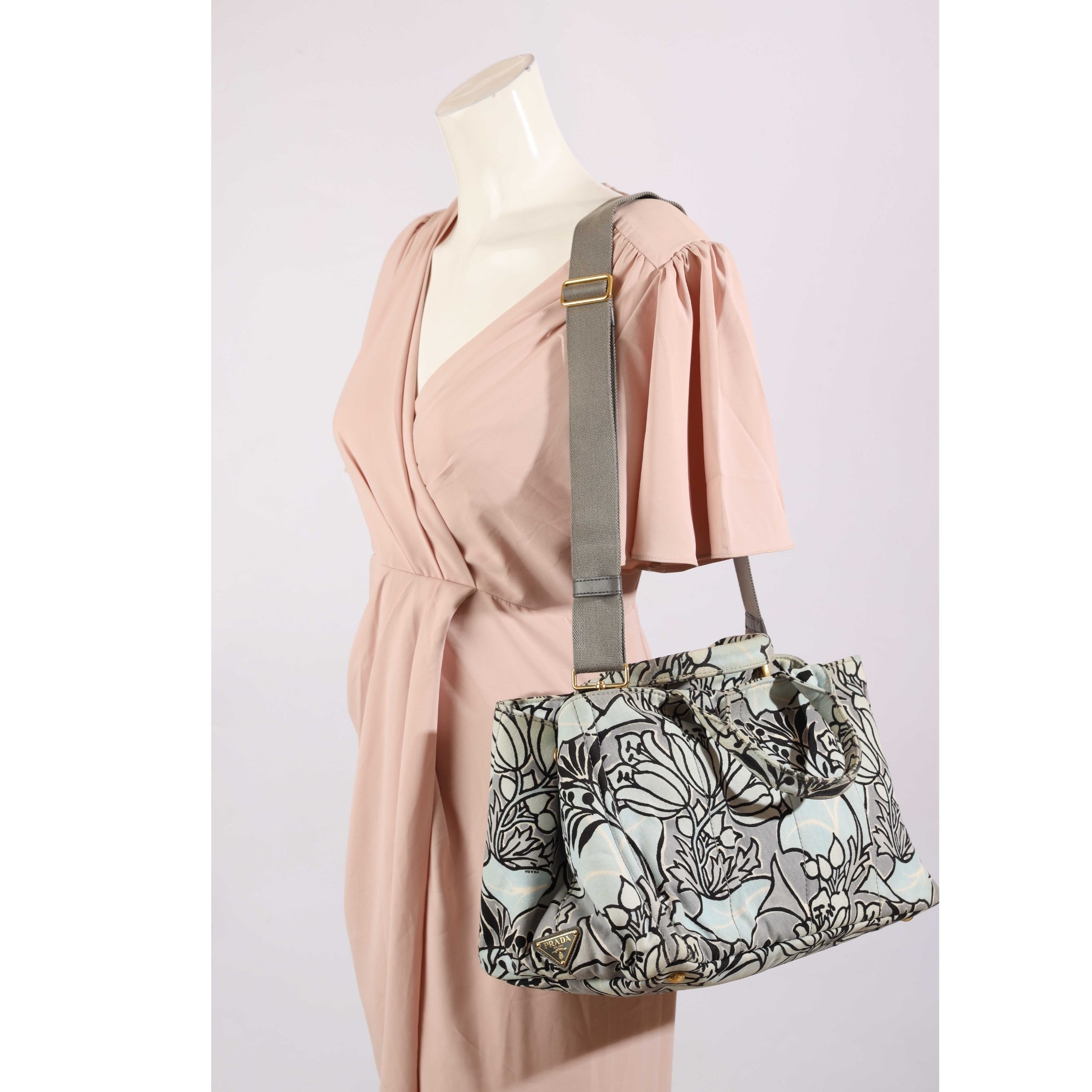 Prada Floral Printed Canvas Canapa Satchel
