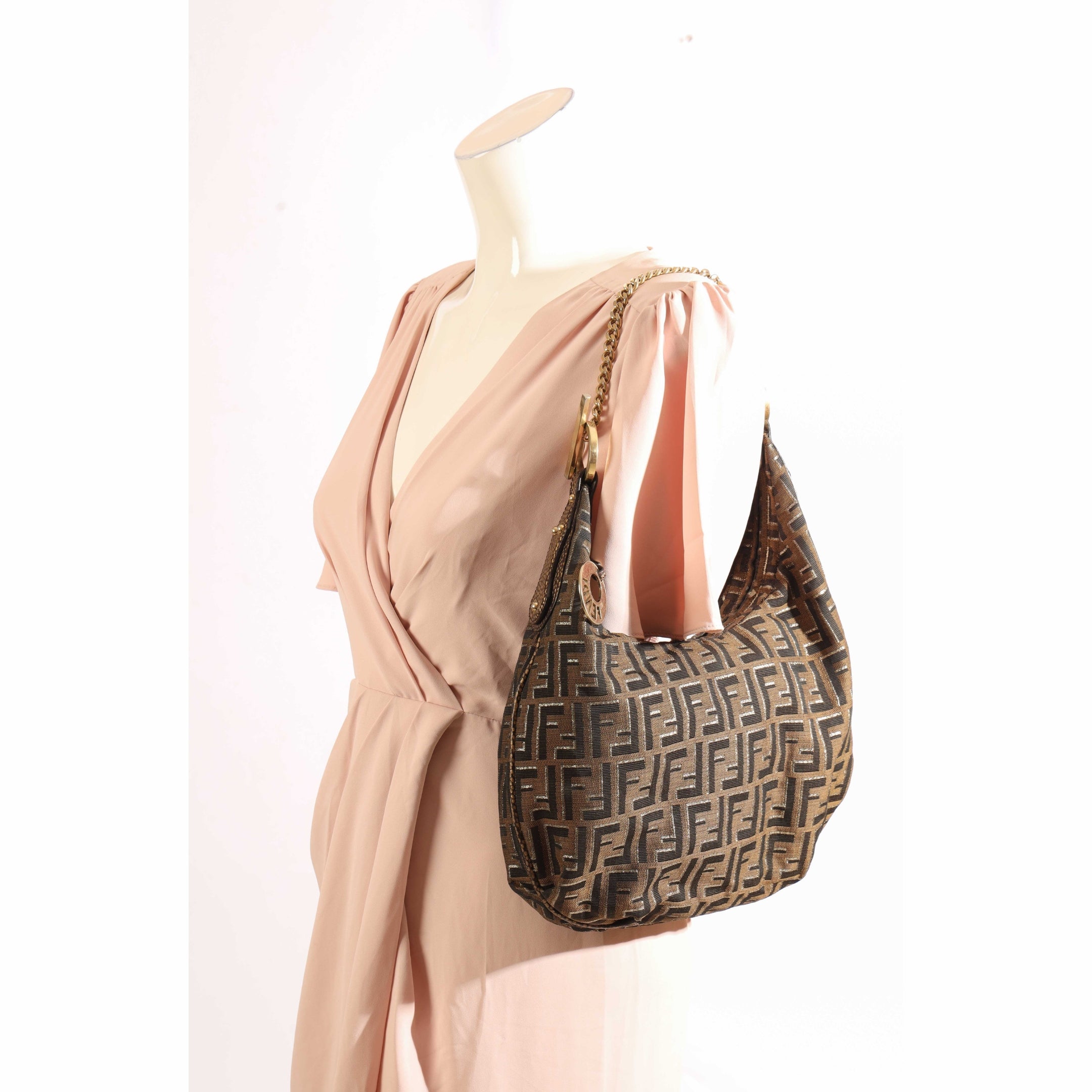Fendi Zucca Chef Chain Link Hobo Bag