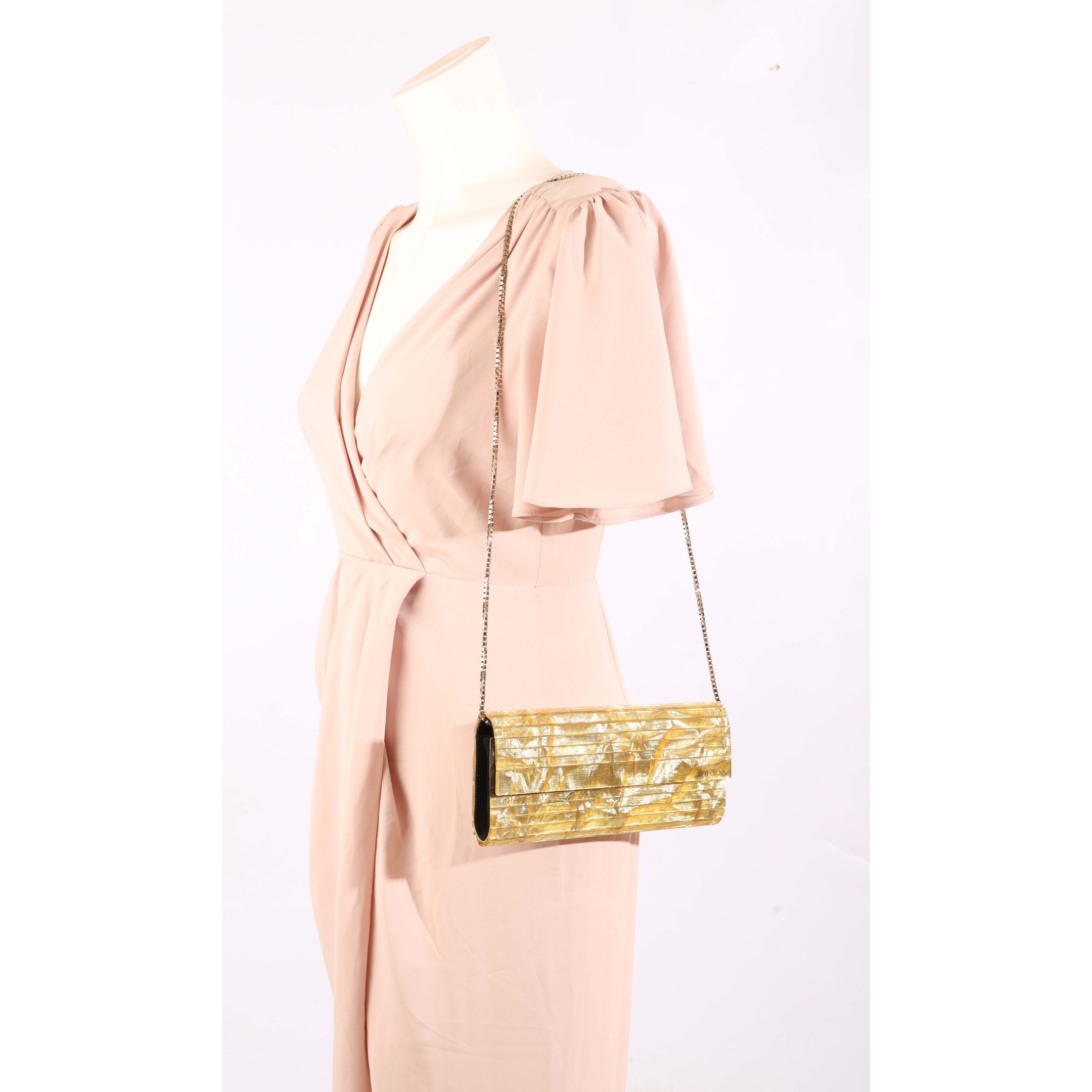 Jimmy Choo Sweetie Gold Metallic Crush Clutch Bag