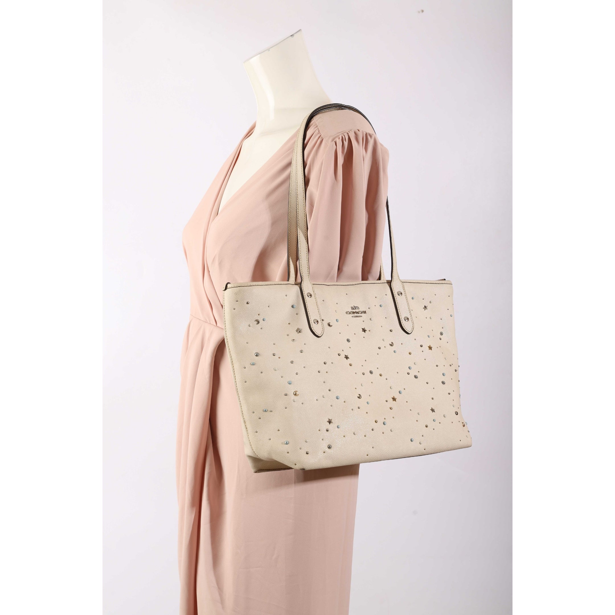 Coach Ivory Stardust Studs City Zip Tote