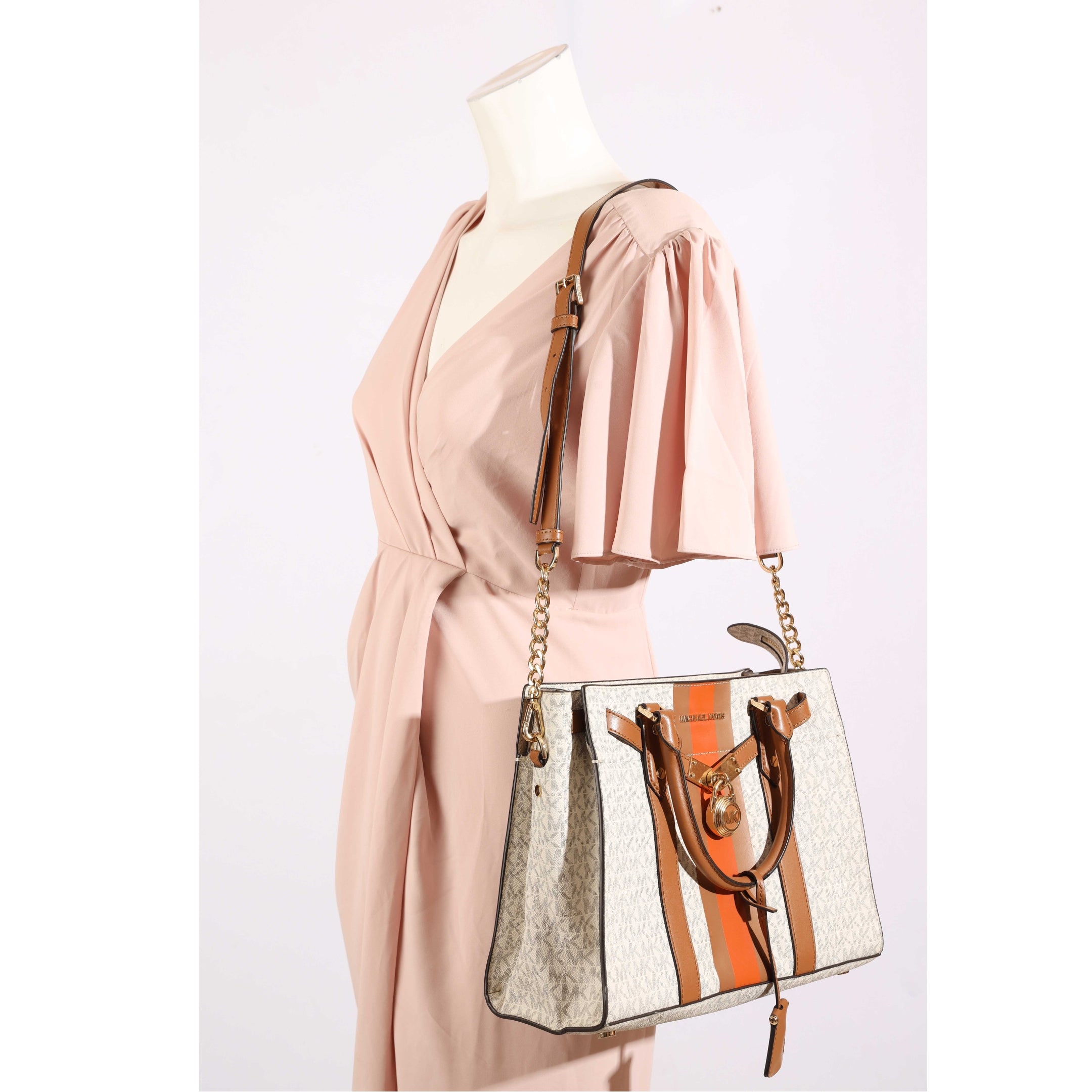 Michael Kors Vanilla Logo Hamilton Large Satchel