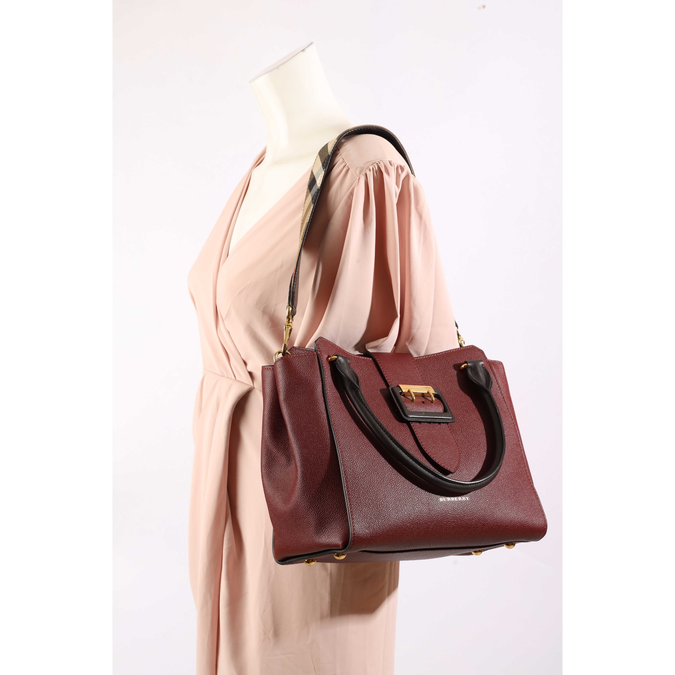 Burberry Burgundy Buckle Convertible Tote