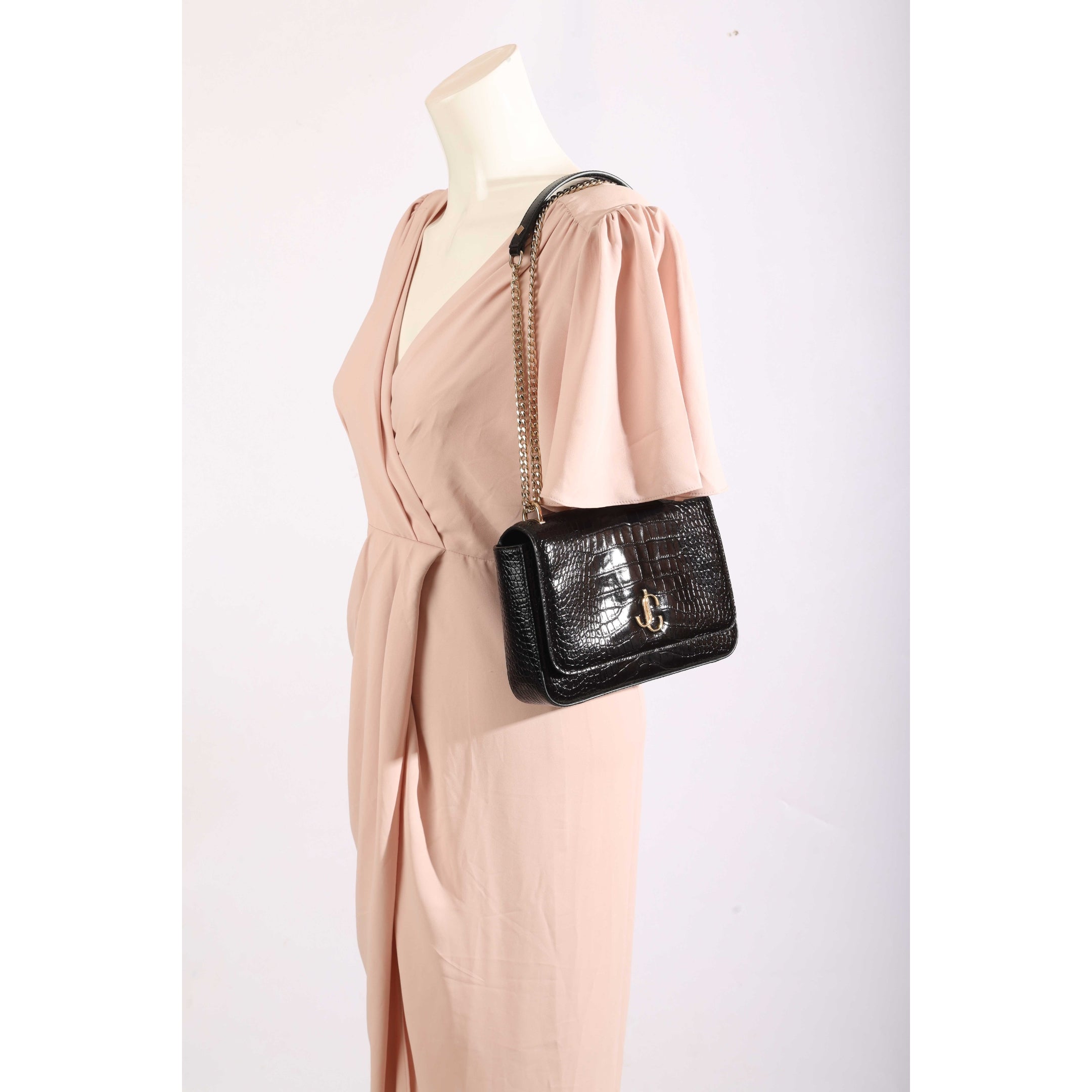 Jimmy Choo Varenne Croc-Embossed Chain Strap Clutch