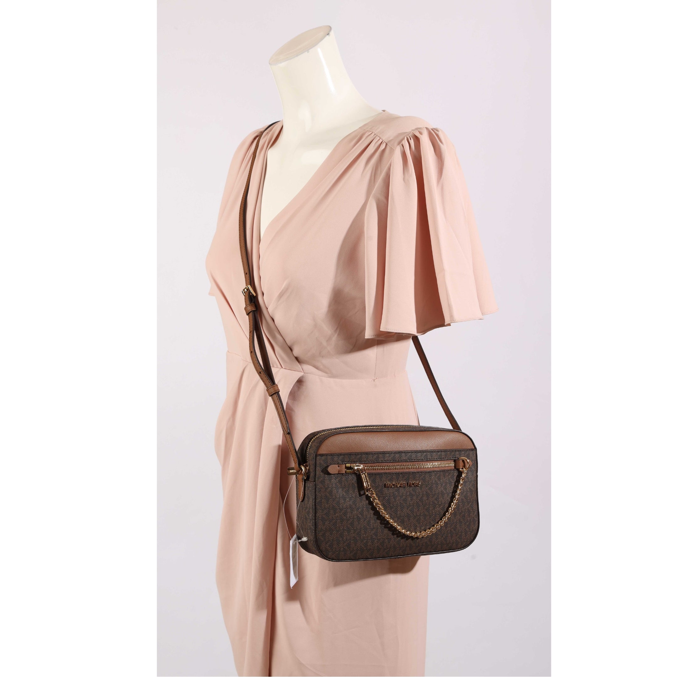 Michael Kors Jet Set Large Brown Logo Crossbody Bag