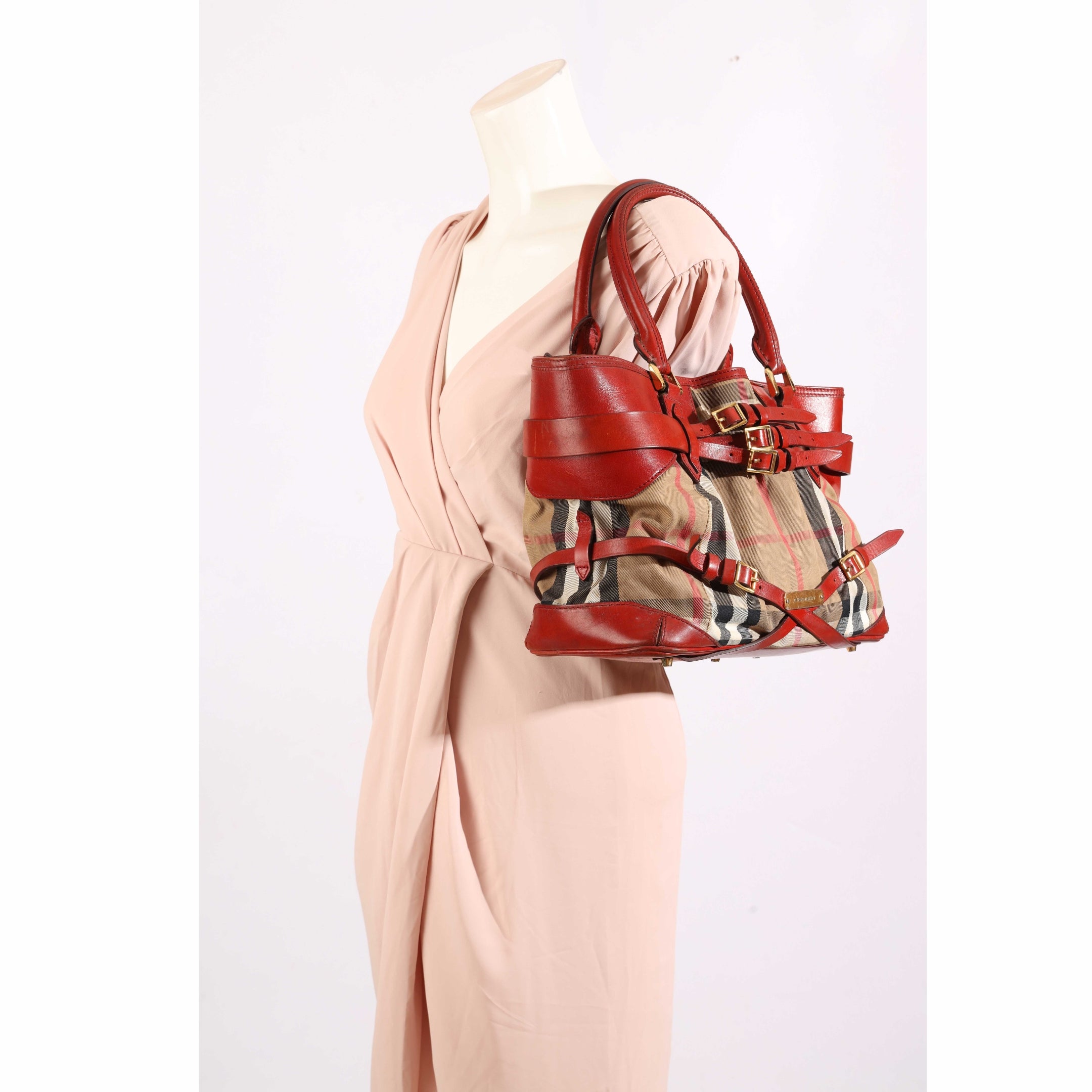 Burberry Beige Red House Check Bridle Lynher Tote