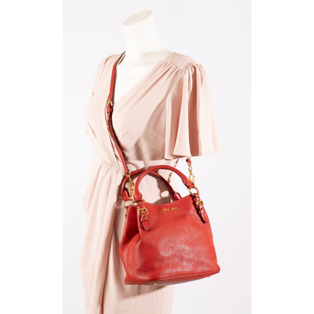 Miu Miu Red Leather Bucket Bag