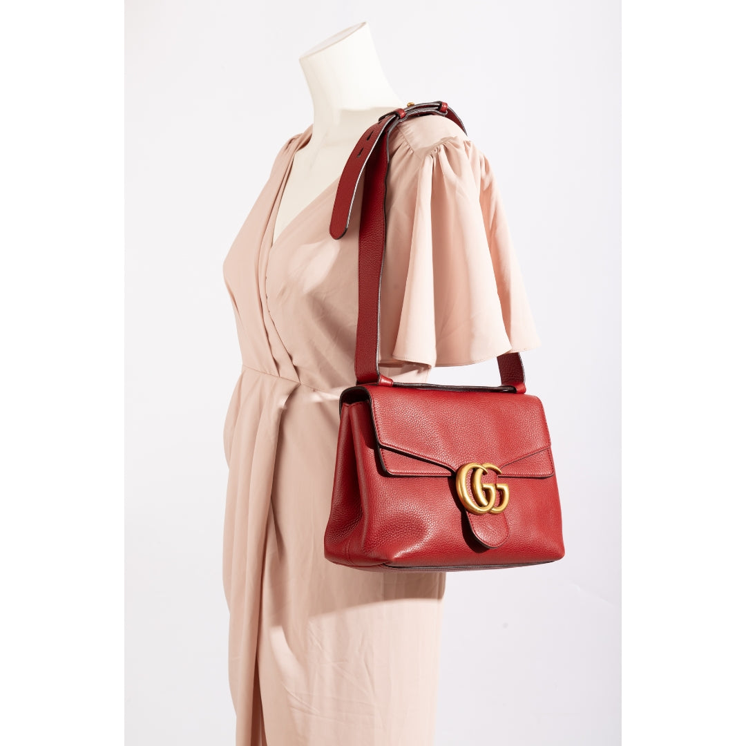 Gucci Red Leather GG Marmont Shoulder Bag