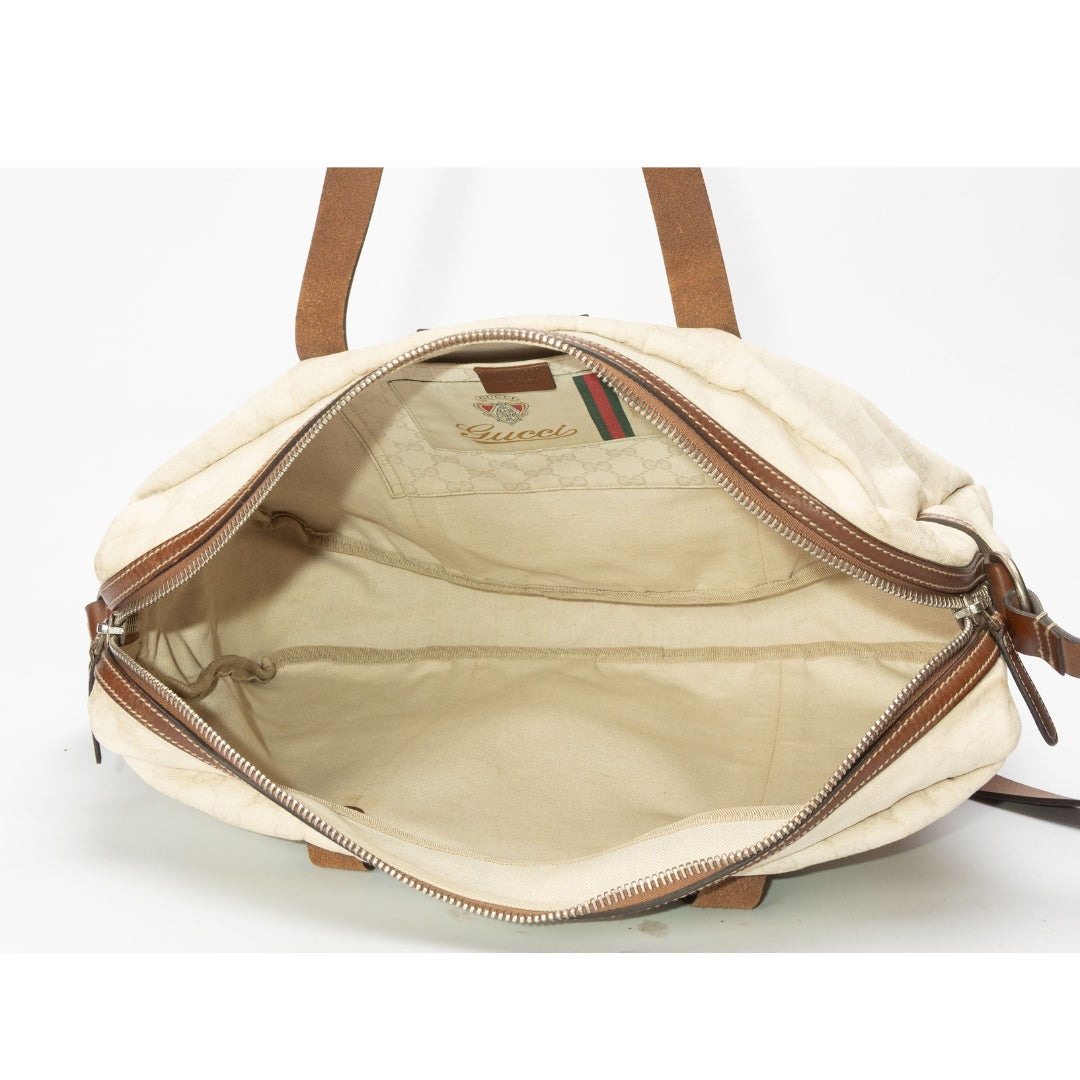 Gucci Brown/Beige GG Canvas Duffel Weekender Bag