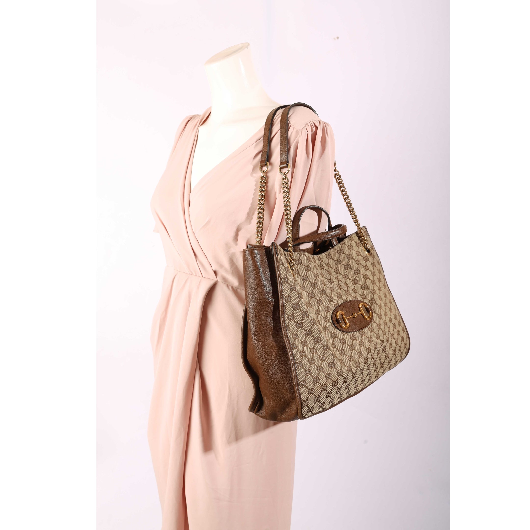 Gucci Beige/Brown GG Canvas Horsebit 1955 Tote