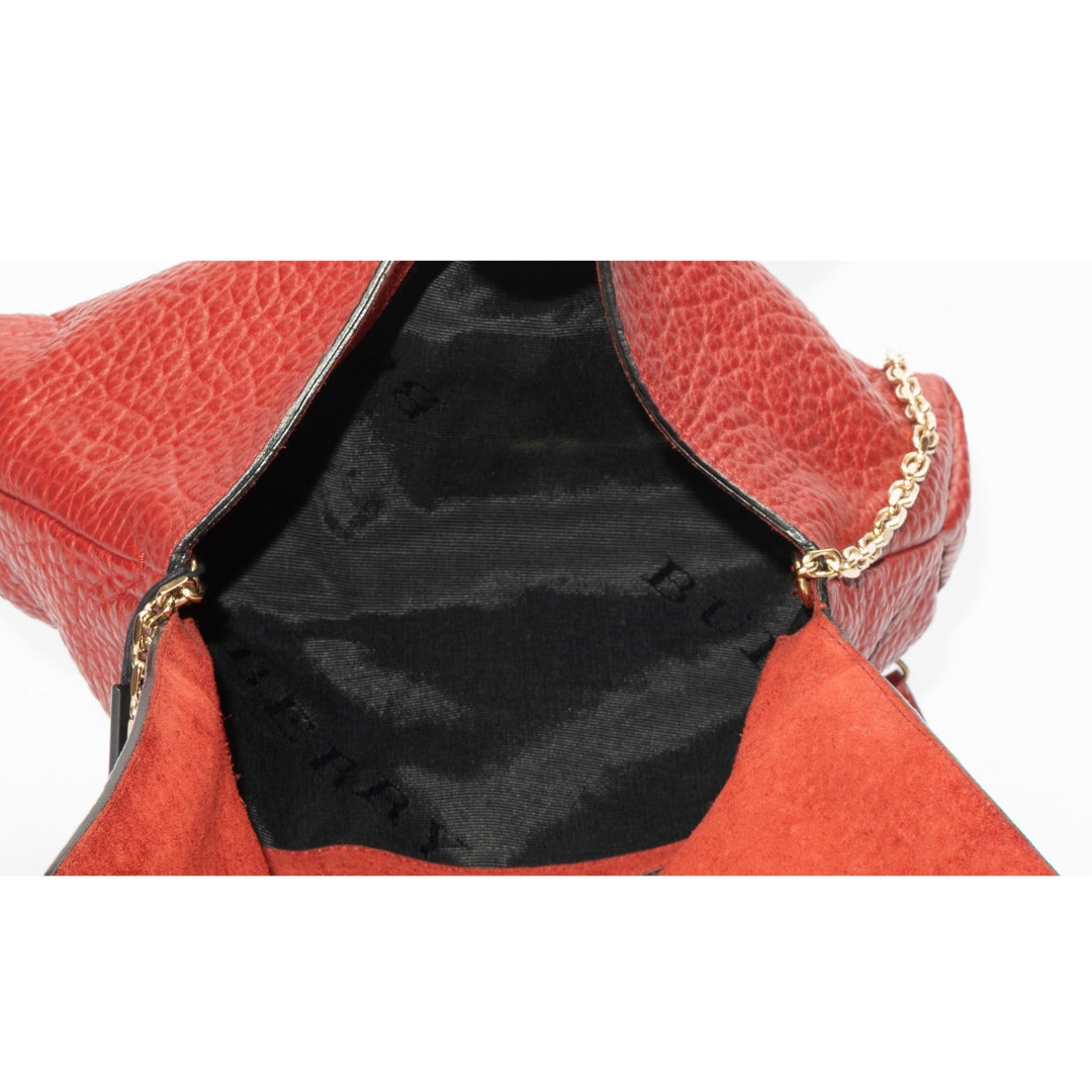 Burberry Red Grained Leather Mildenhall Shoulder Bag