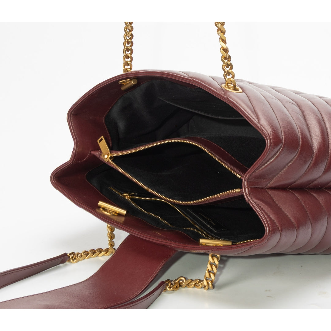 Saint Laurent Burgundy Matelasse Cassandre Shopper Tote