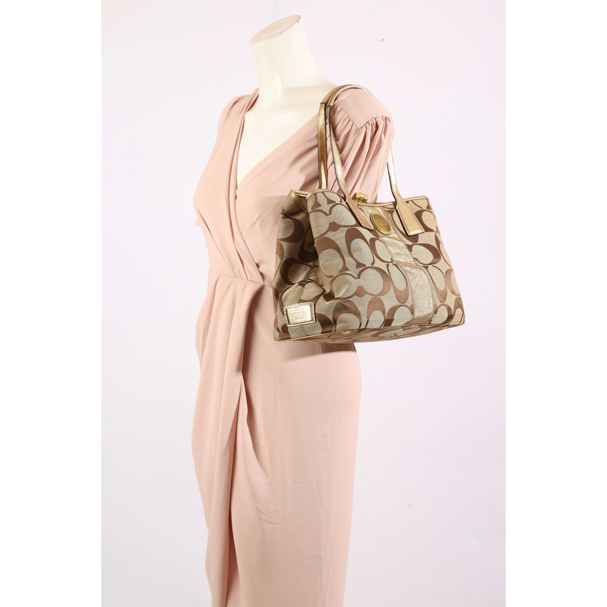 Coach Signature Logo Carryall Kisslock Tote