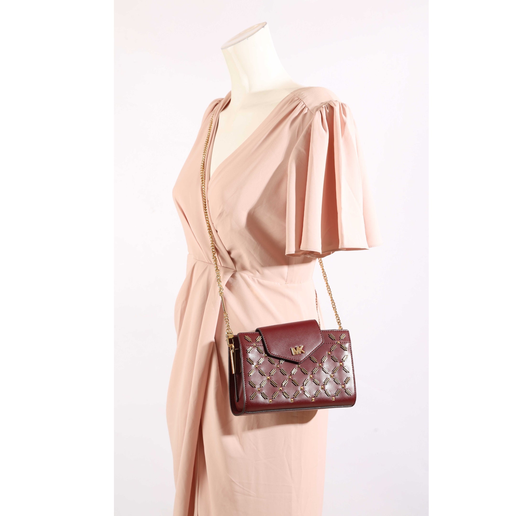 Michael Kors Maroon Floral Chain Sling Bag