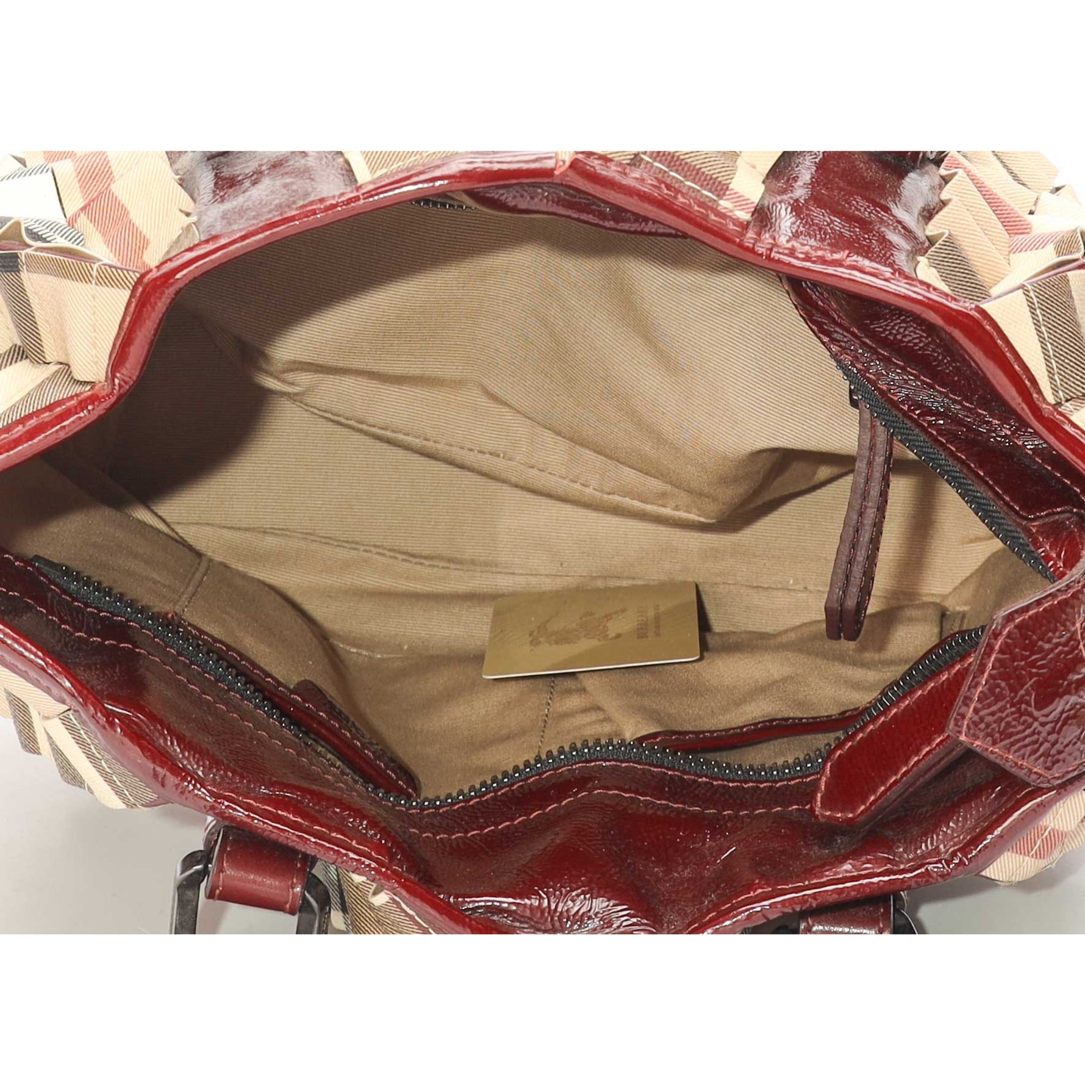 Burberry Beige/Burgundy Nova Check Lowry Tote