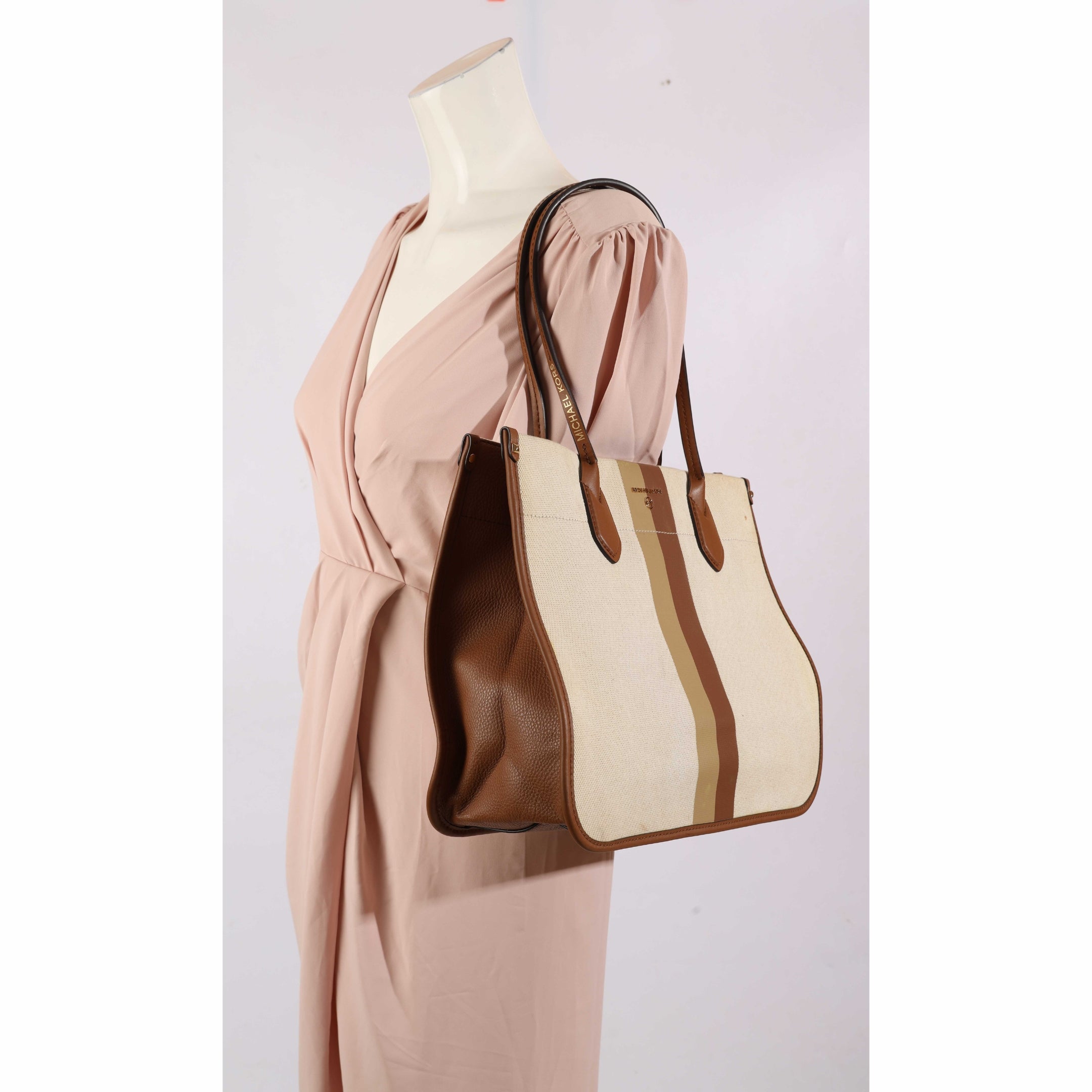 Michael Kors Heidi Striped Acorn Vanilla Tote