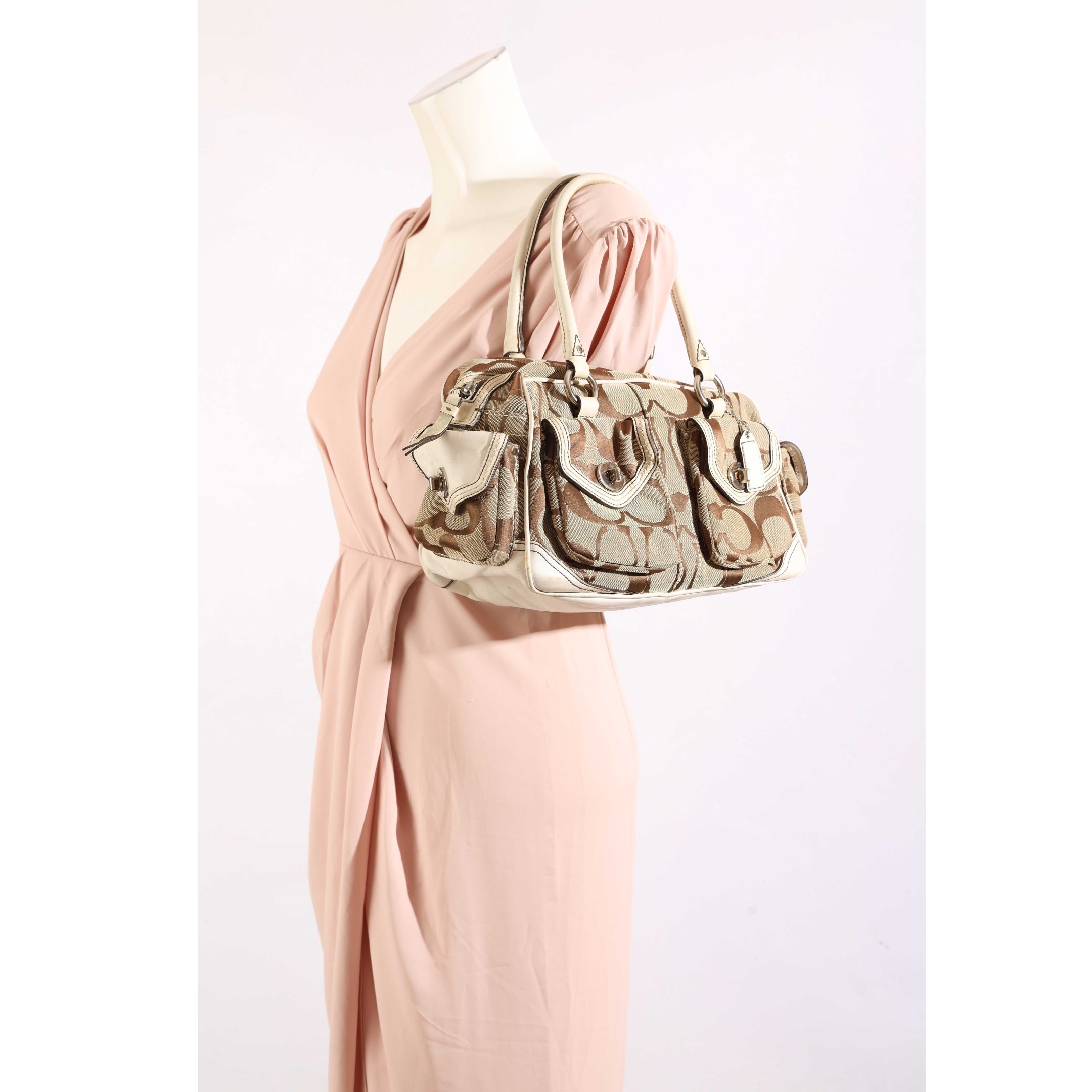 Coach Beige Double Pocket Shoulder Bag
