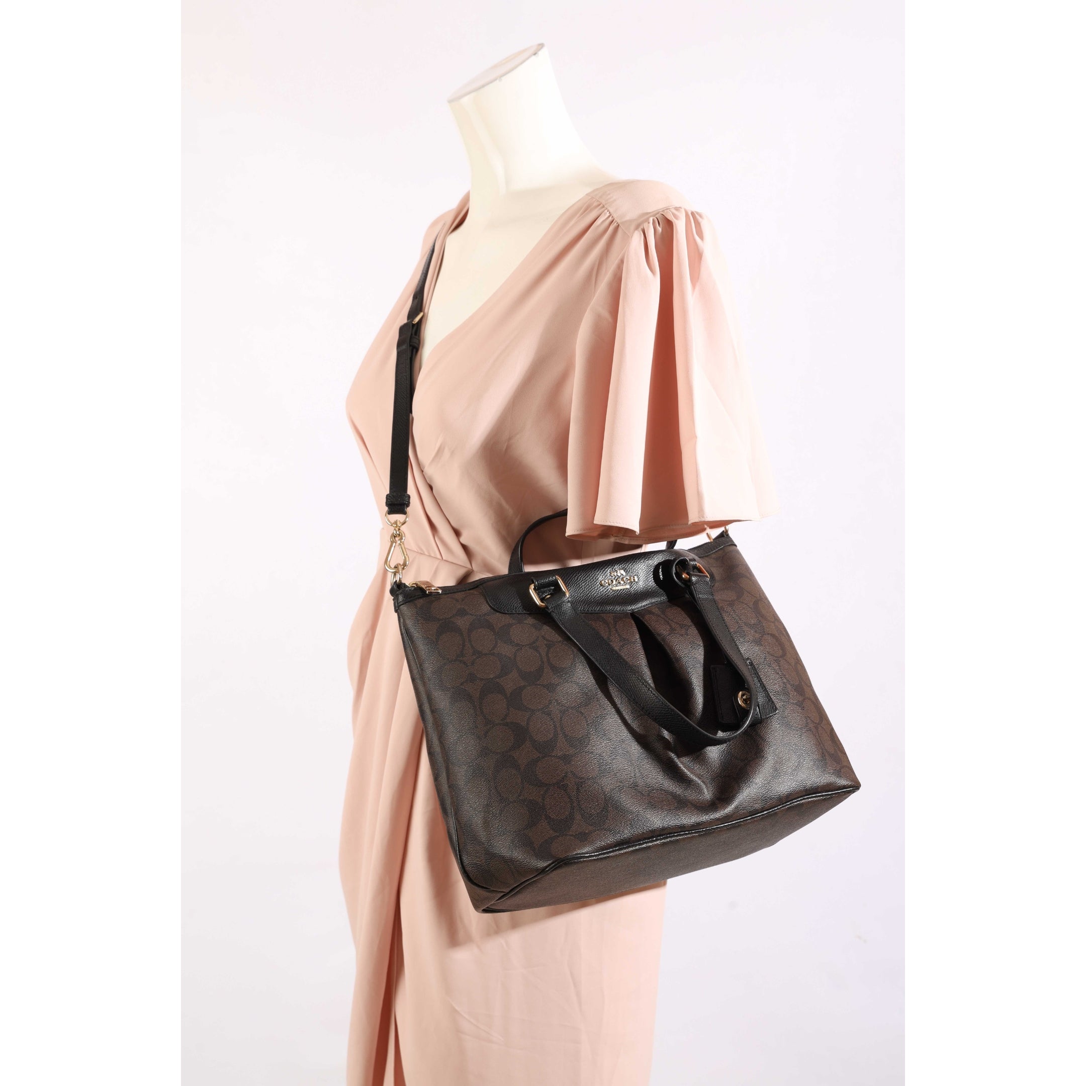Coach Brown Signature Canvas Pleated Tote
