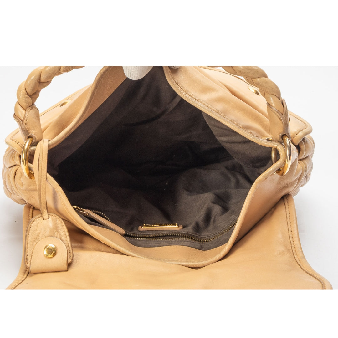 Miu Miu Beige Matelasse Leather Coffer Hobo Bag
