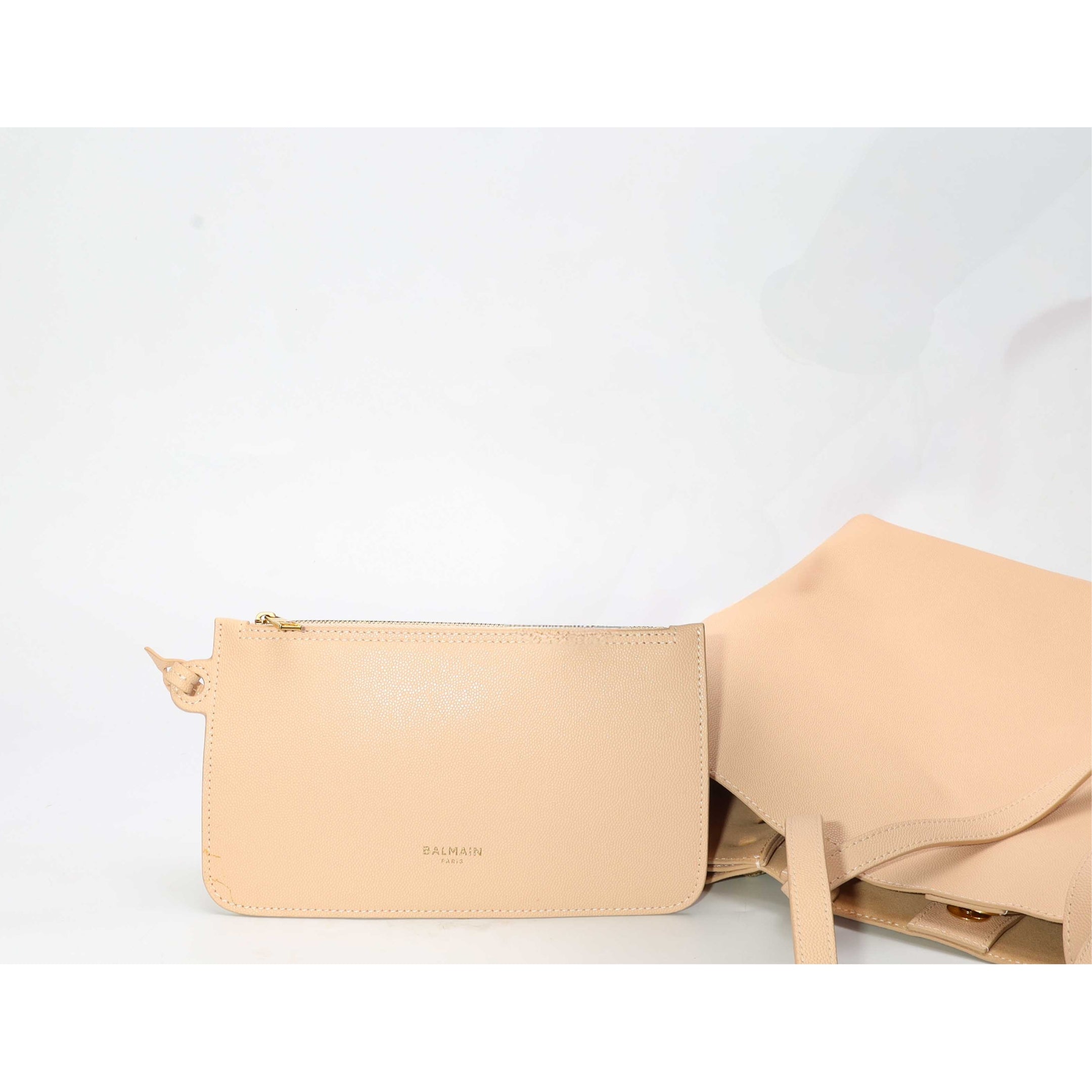 Balmain Embleme Peach Grained Calfskin Tote