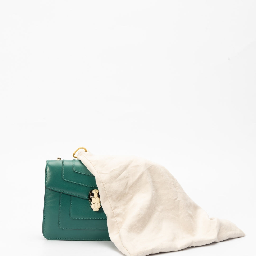 Bvlgari Green Leather Small Serpenti Forever Shoulder Bag