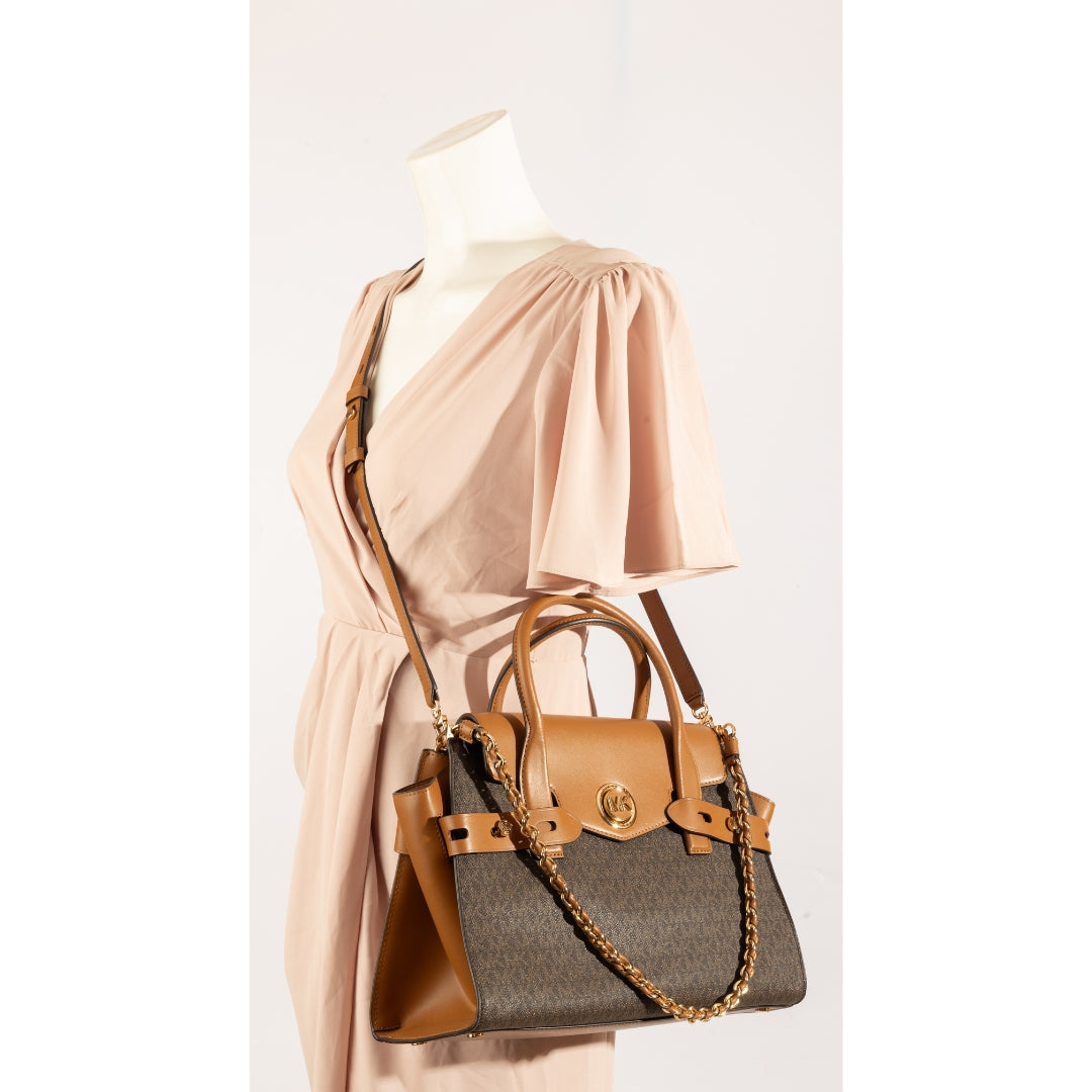 Michael Kors Carmen Small Logo and Leather Belted Satchel