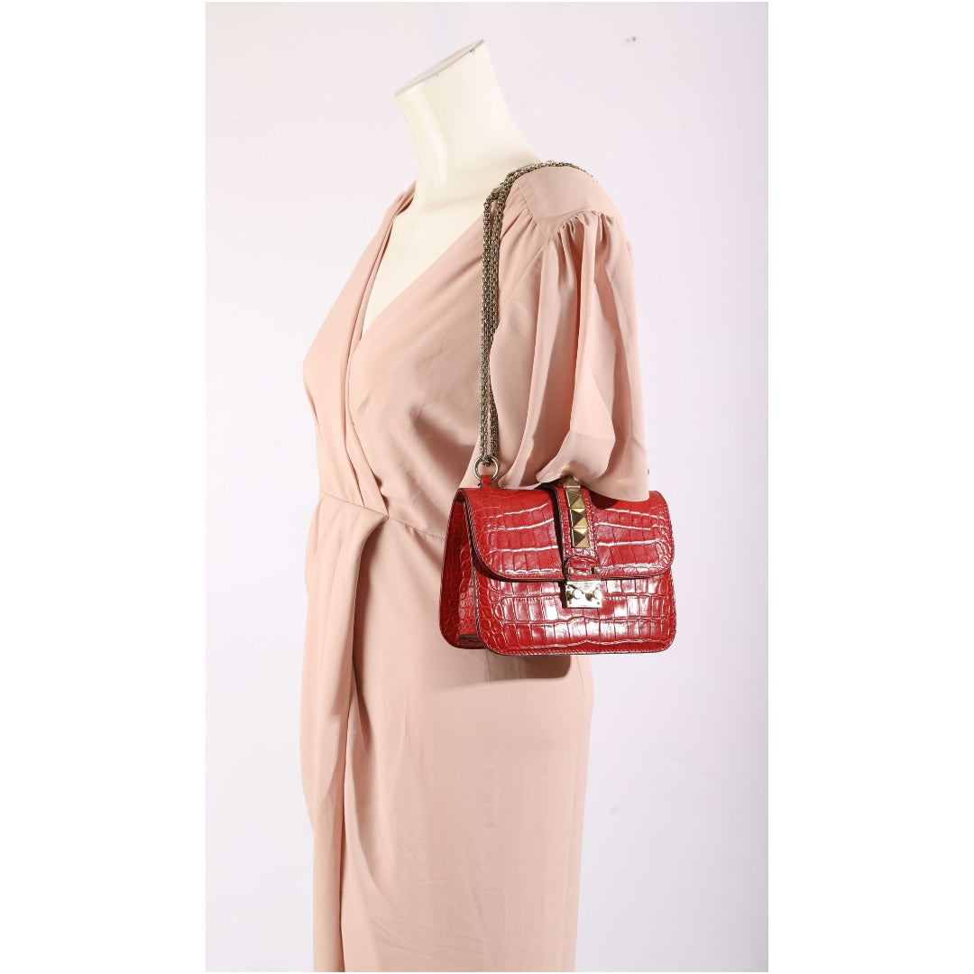 Valentino Alligator Glam Lock Crossbody Bag