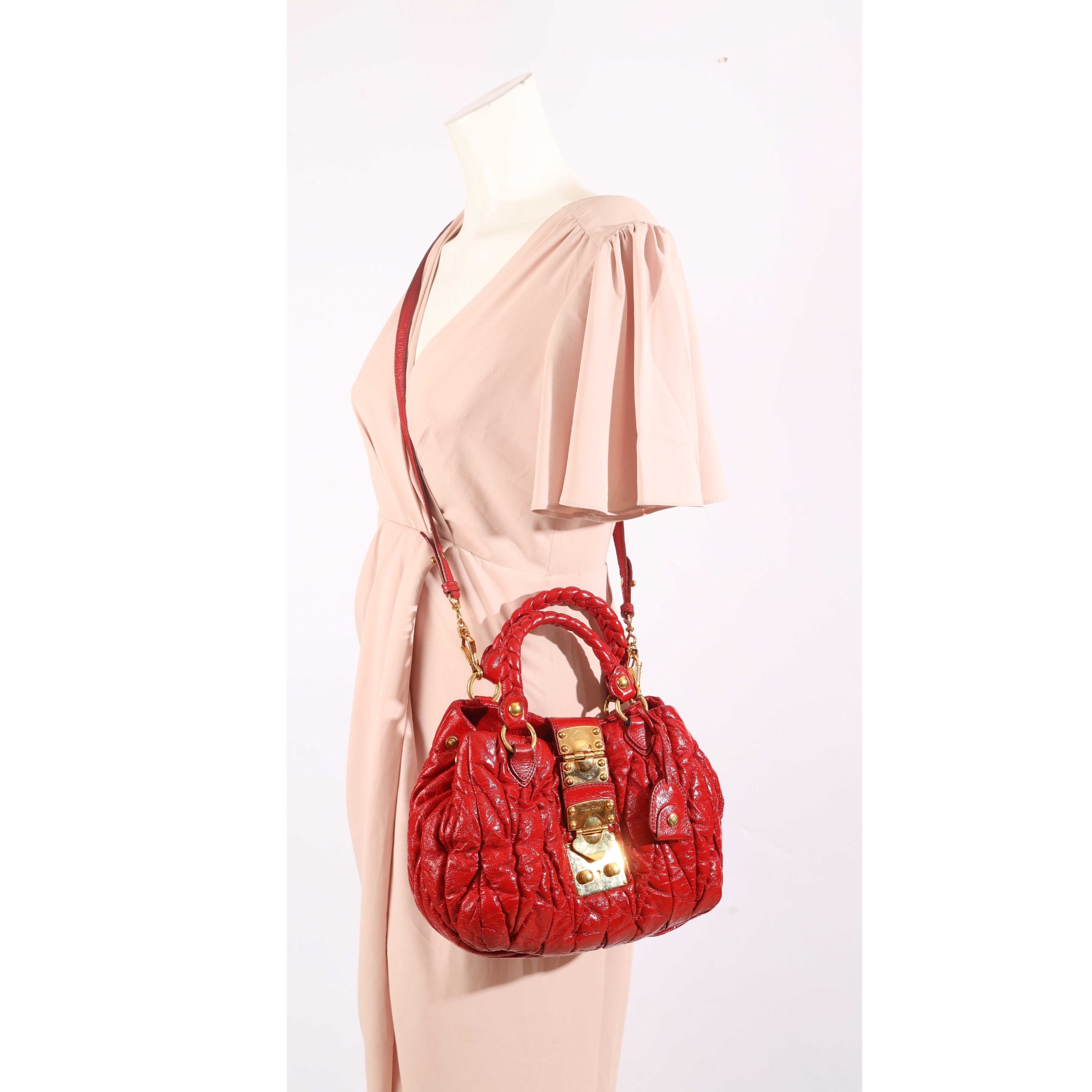 Miu Miu Red Matelasse Tote Shoulder Bag