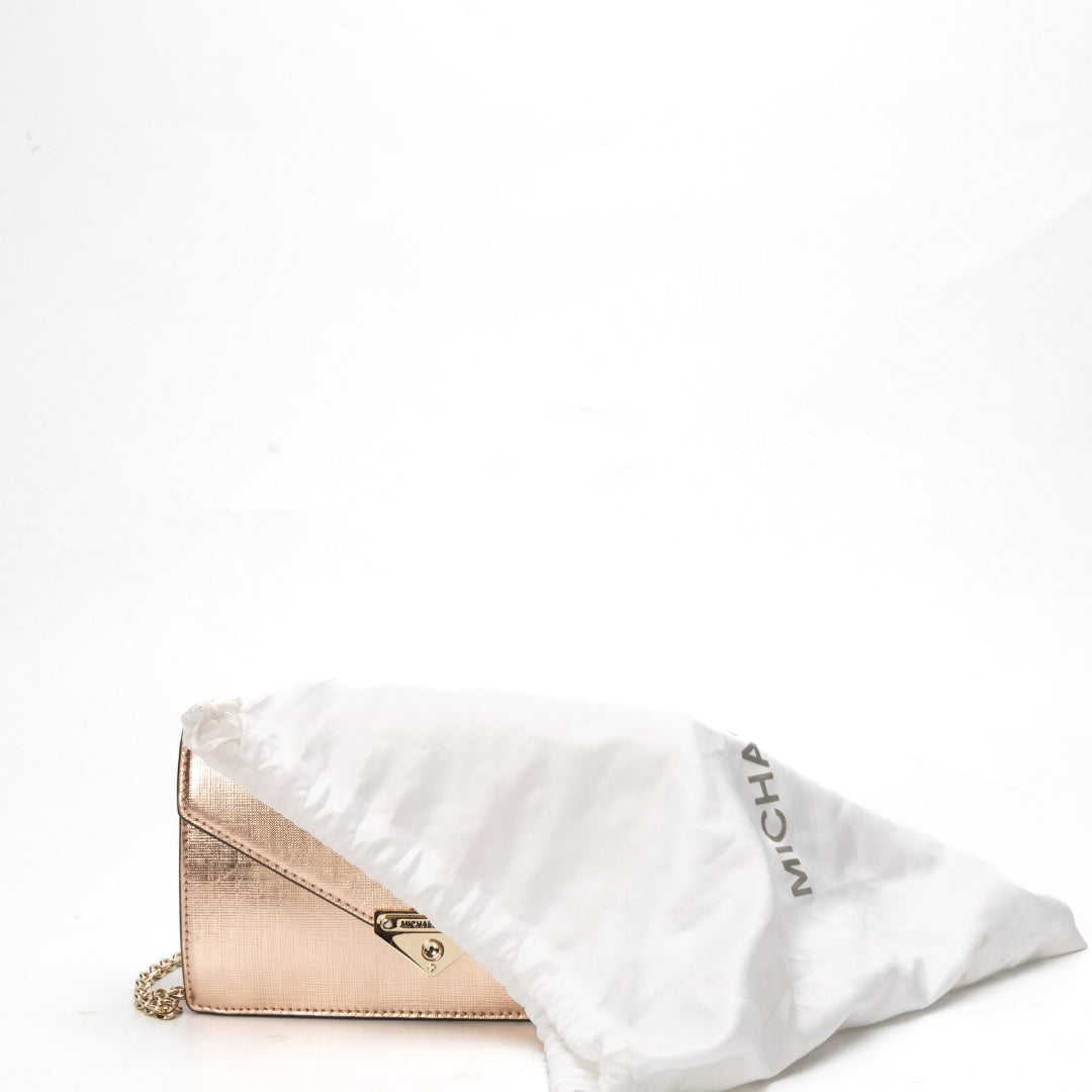 Michael Kors Pink Metallic Envelope Clutch Crossbody Bag