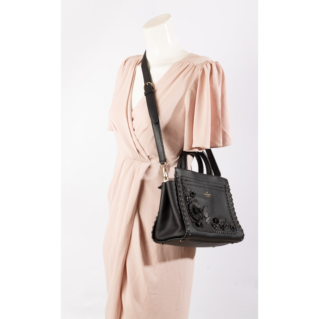 Kate Spade Black Larissa Floral Whipstitch Satchel