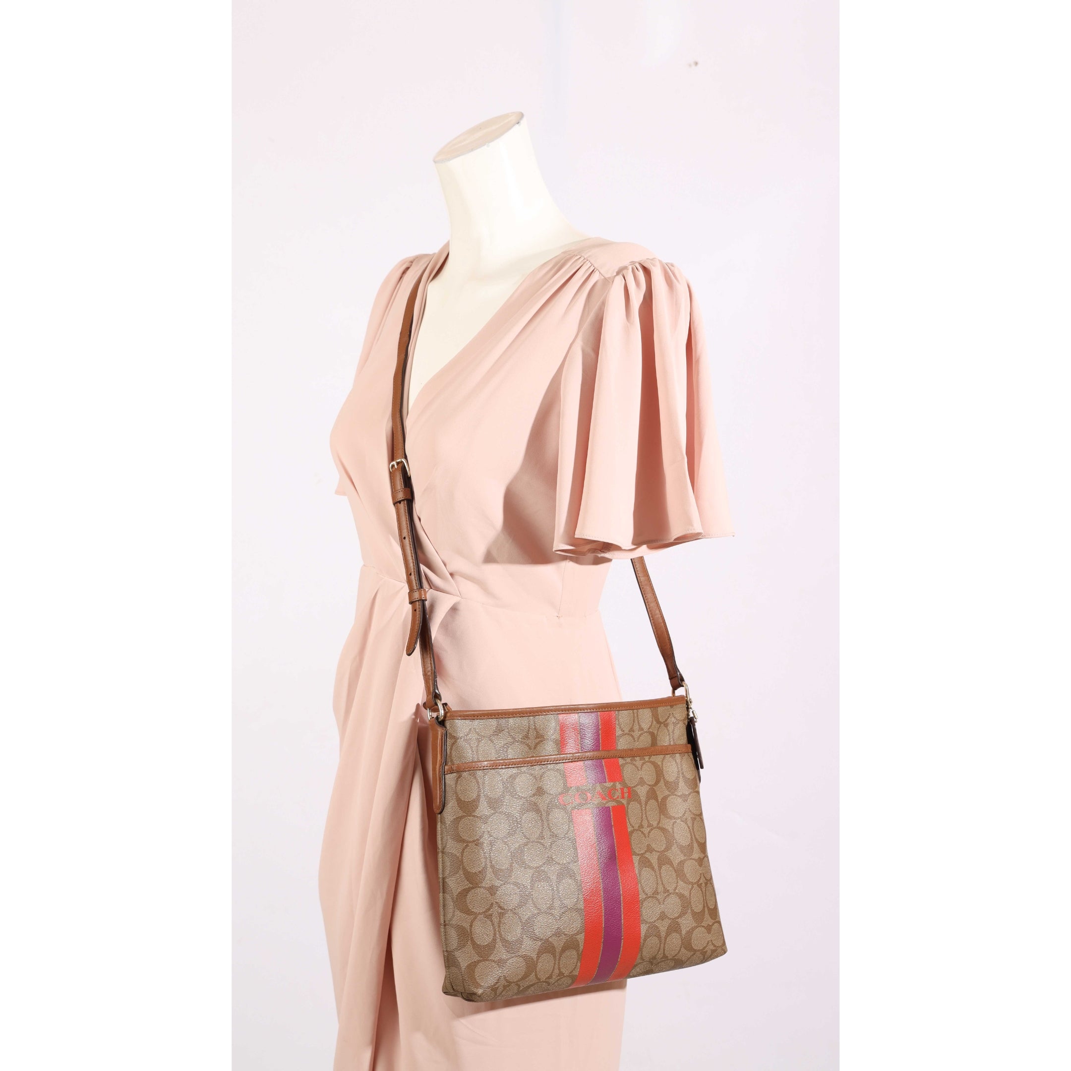 Coach Brown Logo Varsity Stripe Crossbody Bag