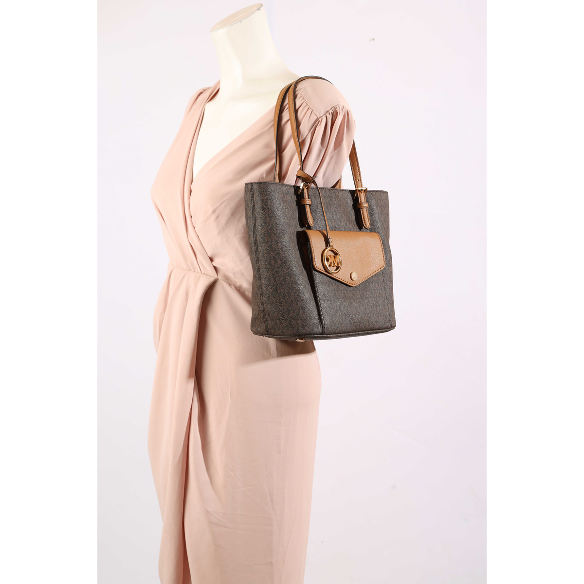 Michael Kors Jet Set Brown Logo Pocket Tote