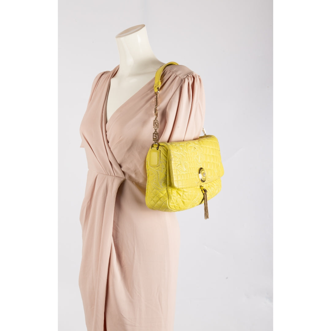 Versace Yellow Embroidered Leather Calliope Vanitas Shoulder Bag