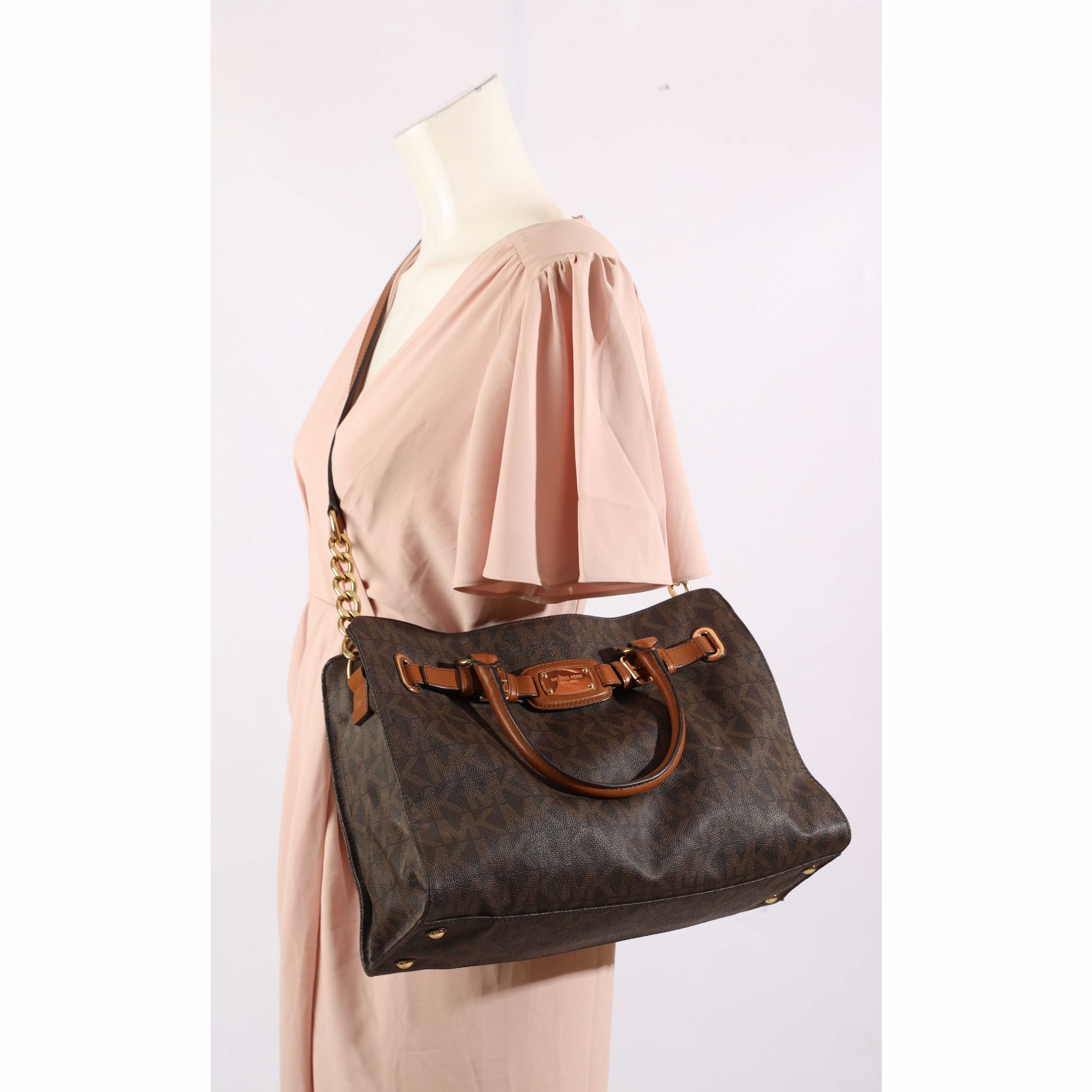 Michael Kors Brown Logo Large East West Hamilton Tote