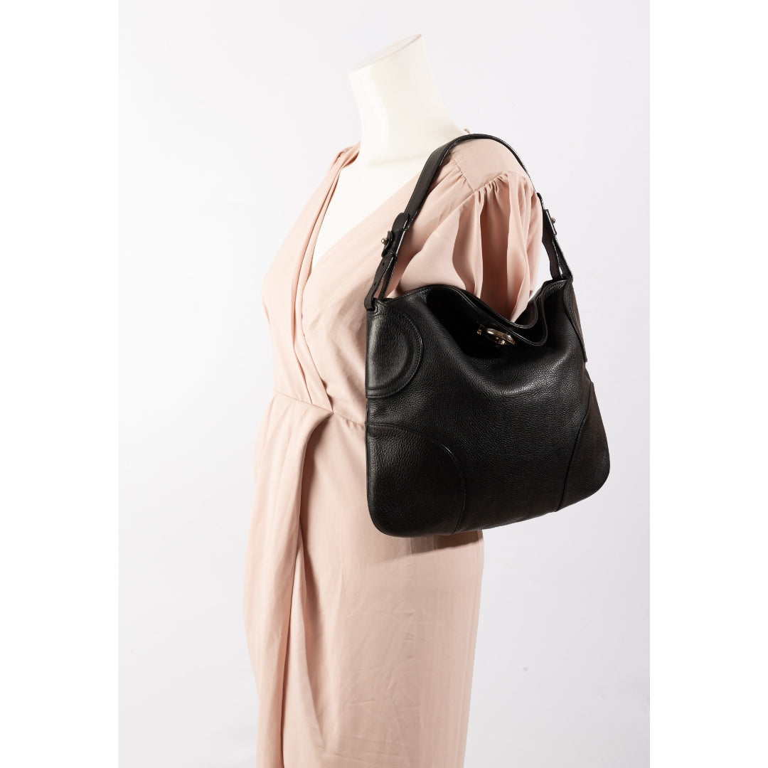 Salvatore Ferragamo Gancini Black Hobo Bag