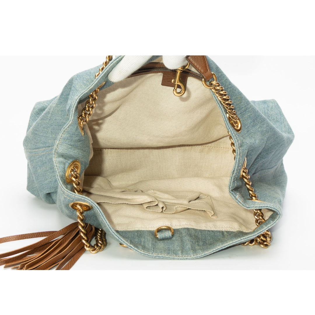 Gucci Blue Distressed Denim Soho Tote