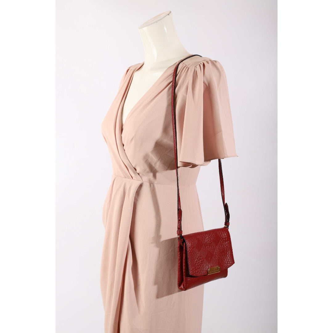 Burberry Red Embossed Langley Crossbody Bag